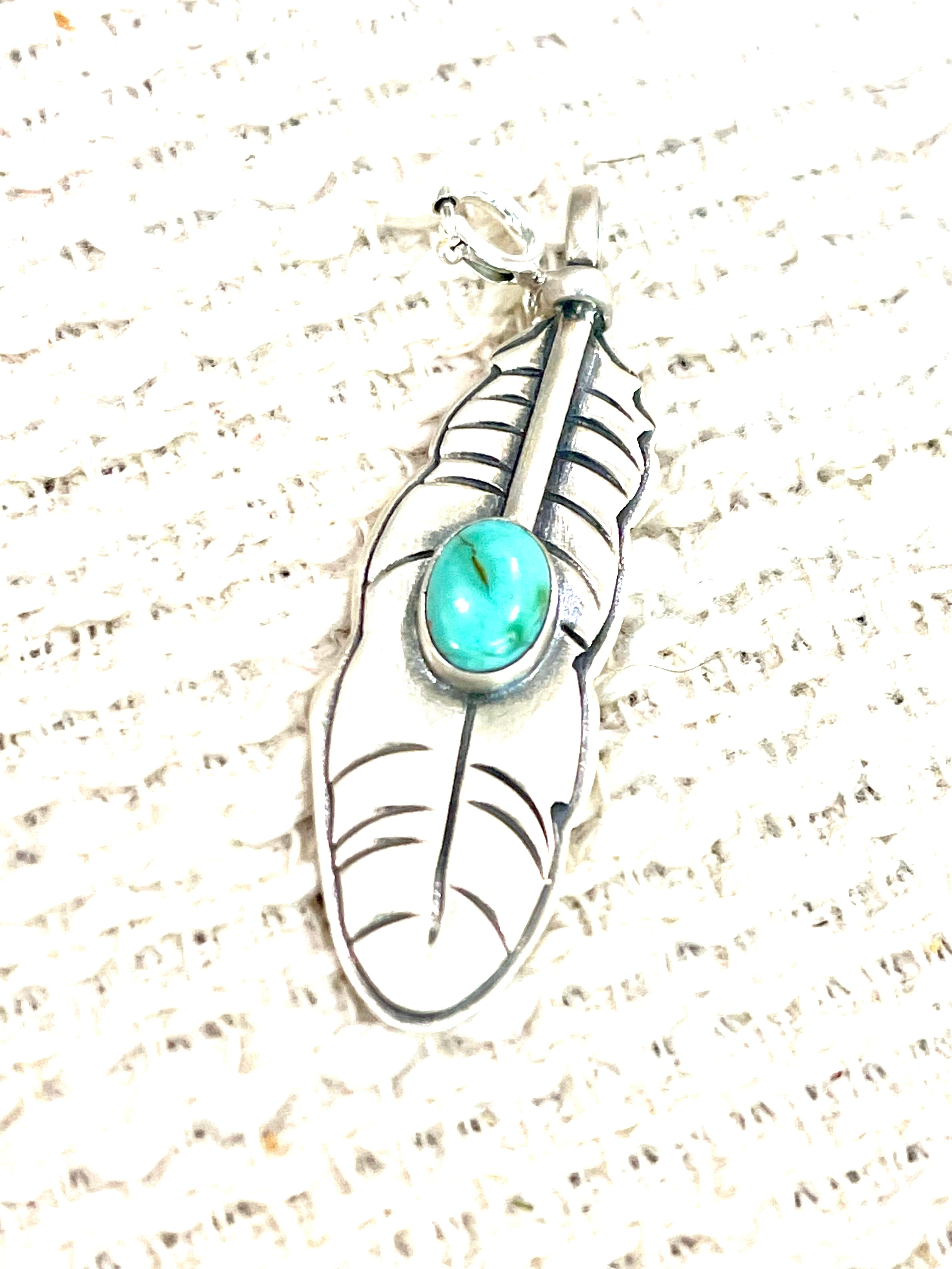 Handmade Sterling Silver & Turquoise Feather Charm