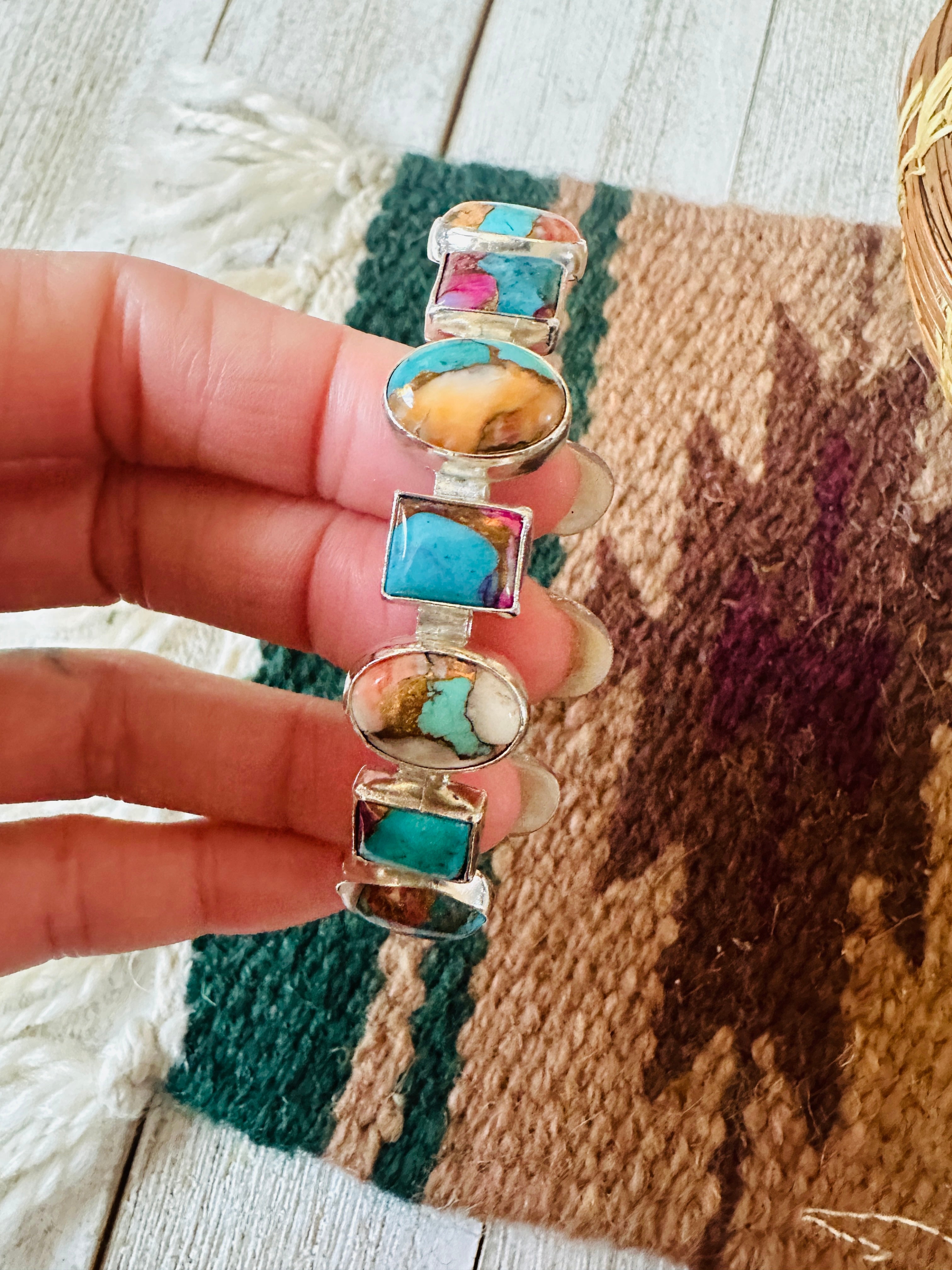 Navajo Multi Stone & Sterling Silver Cuff Bracelet