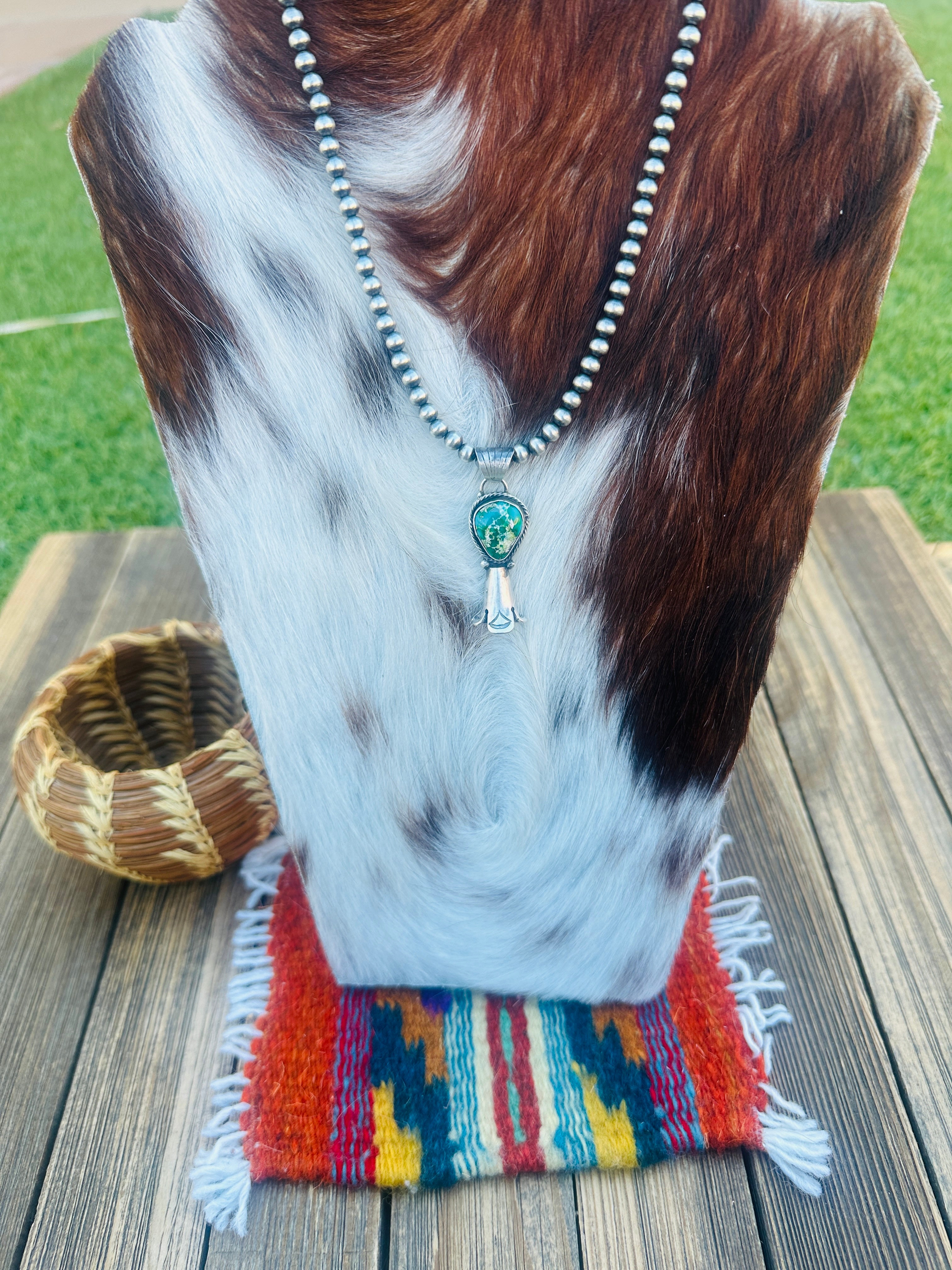 Handcrafted Turquoise & Sterling Silver Beaded Blossom Necklace