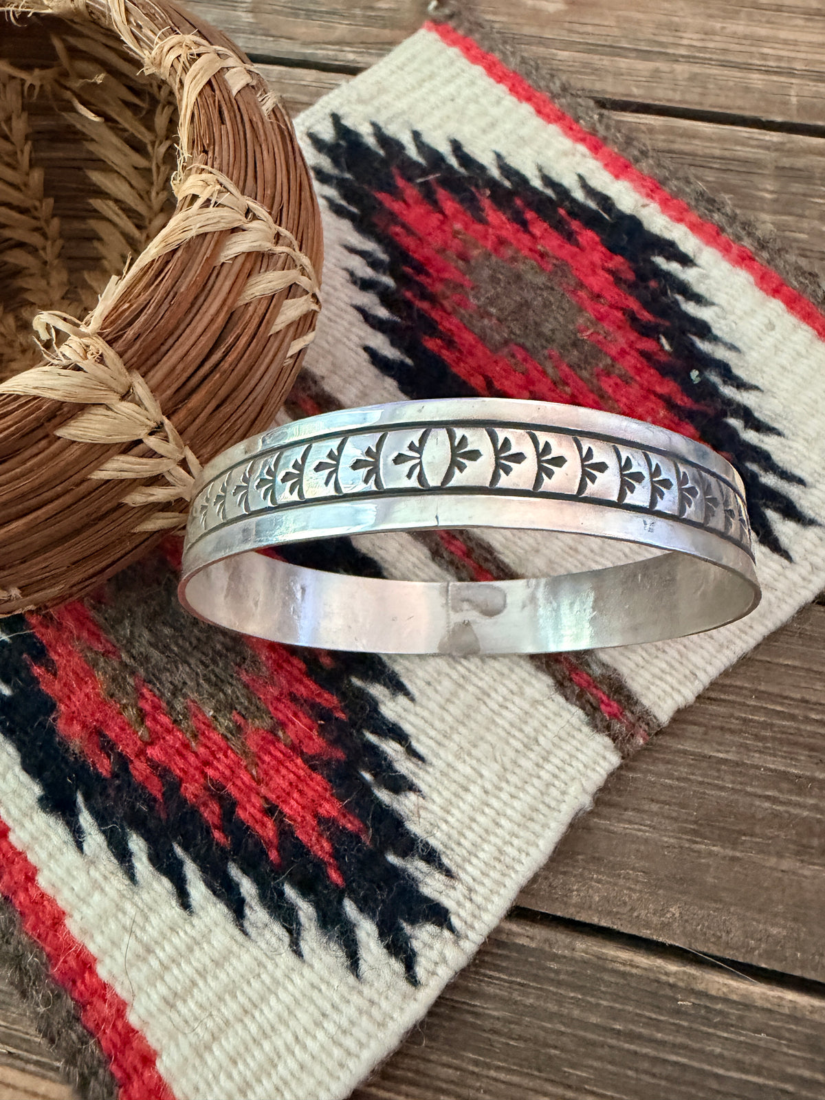 Handcrafted Sterling Silver Stamped Bangle Bracelet