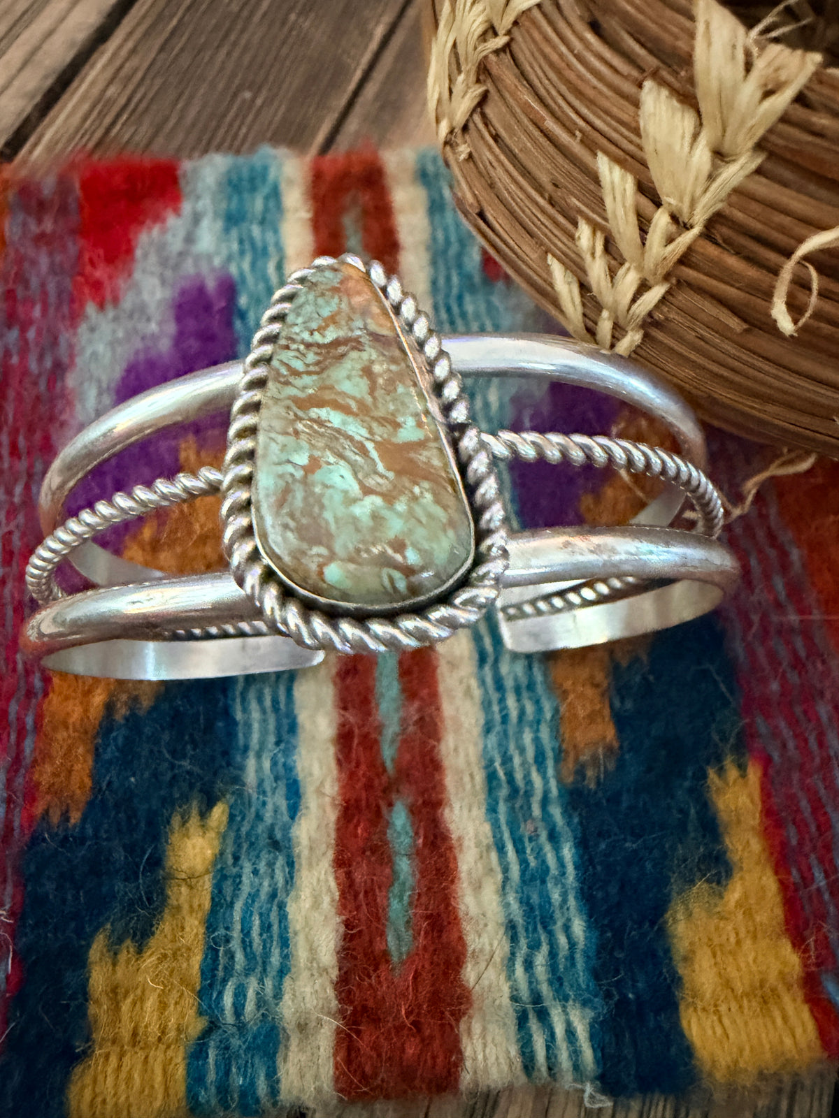 Handcrafted Old Pawn Sterling Silver & Royston Turquoise Cuff Bracelet