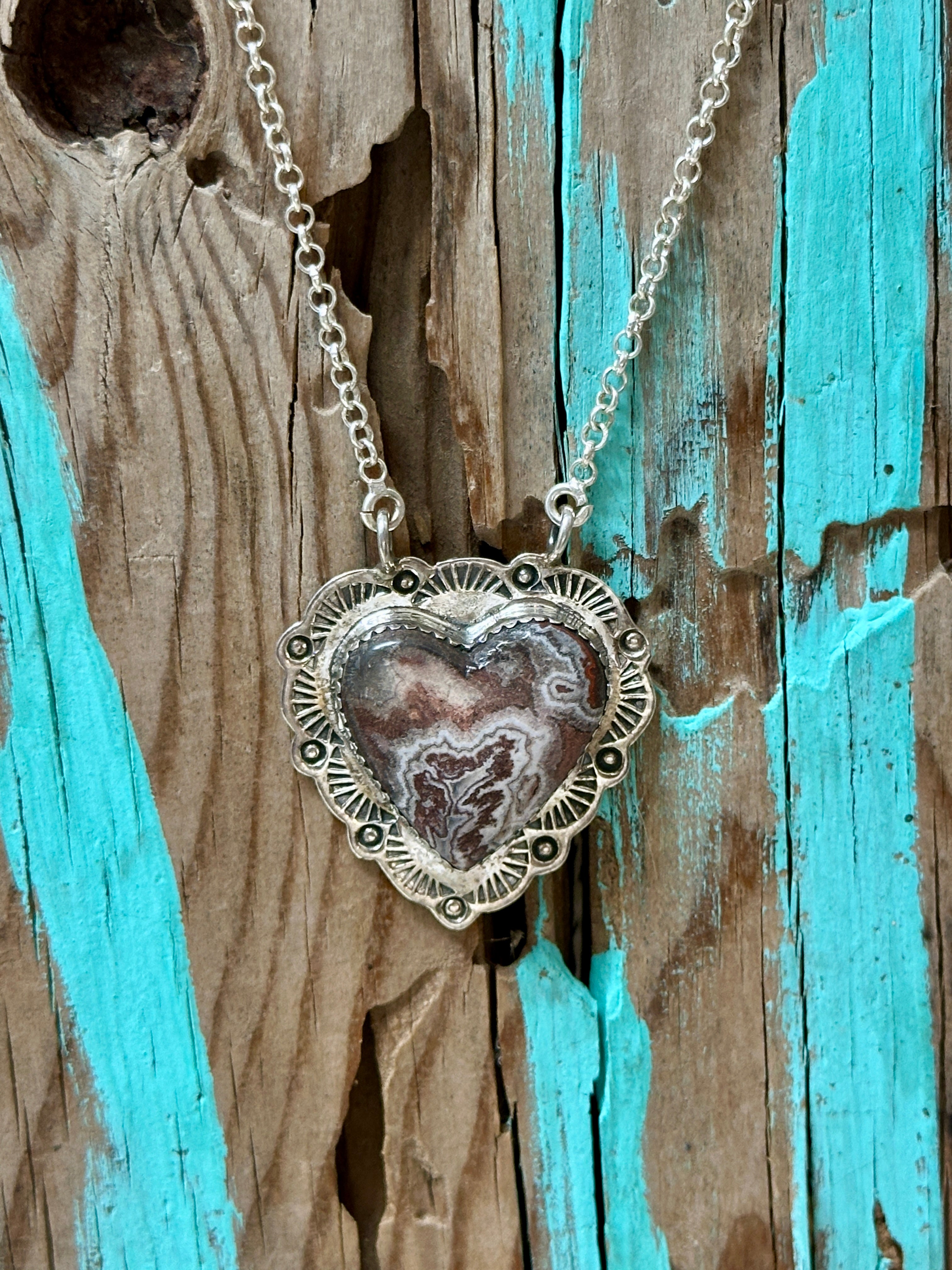 Ocean Jasper Heart Pendant w/ Sterling Silver Necklace