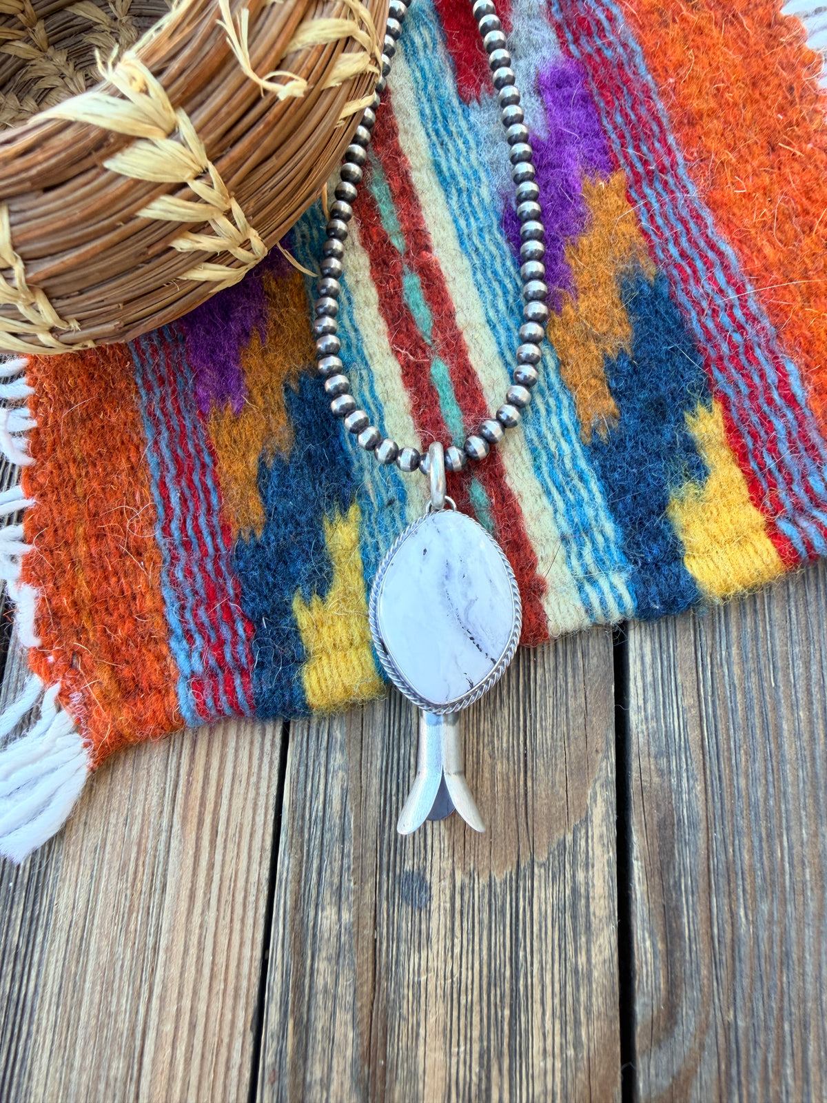 Handcrafted Sterling Silver & White Buffalo Blossom Pendant