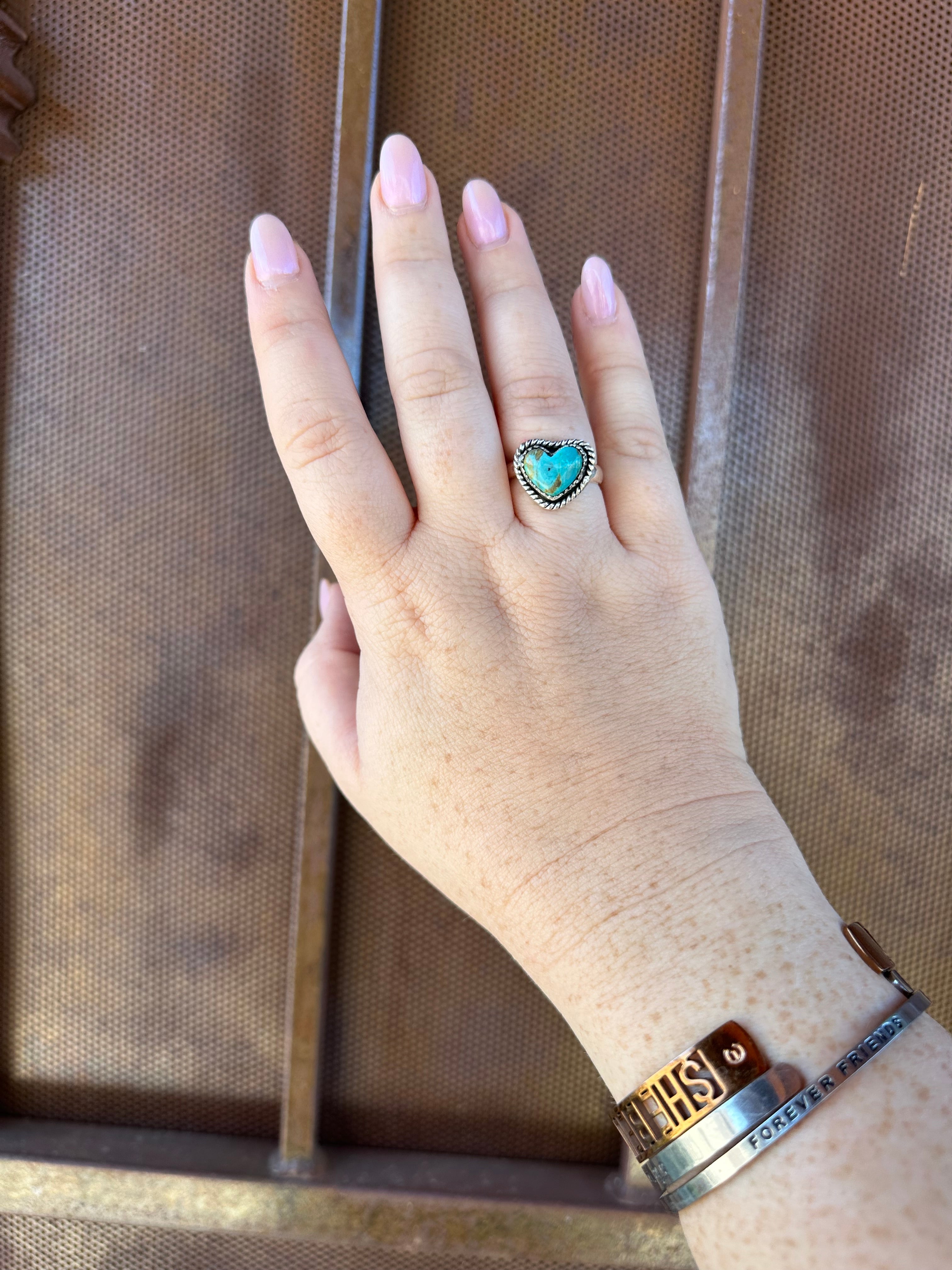 Turquoise Amore Handmade Adjustable Turquoise Sterling Silver Heart Ring