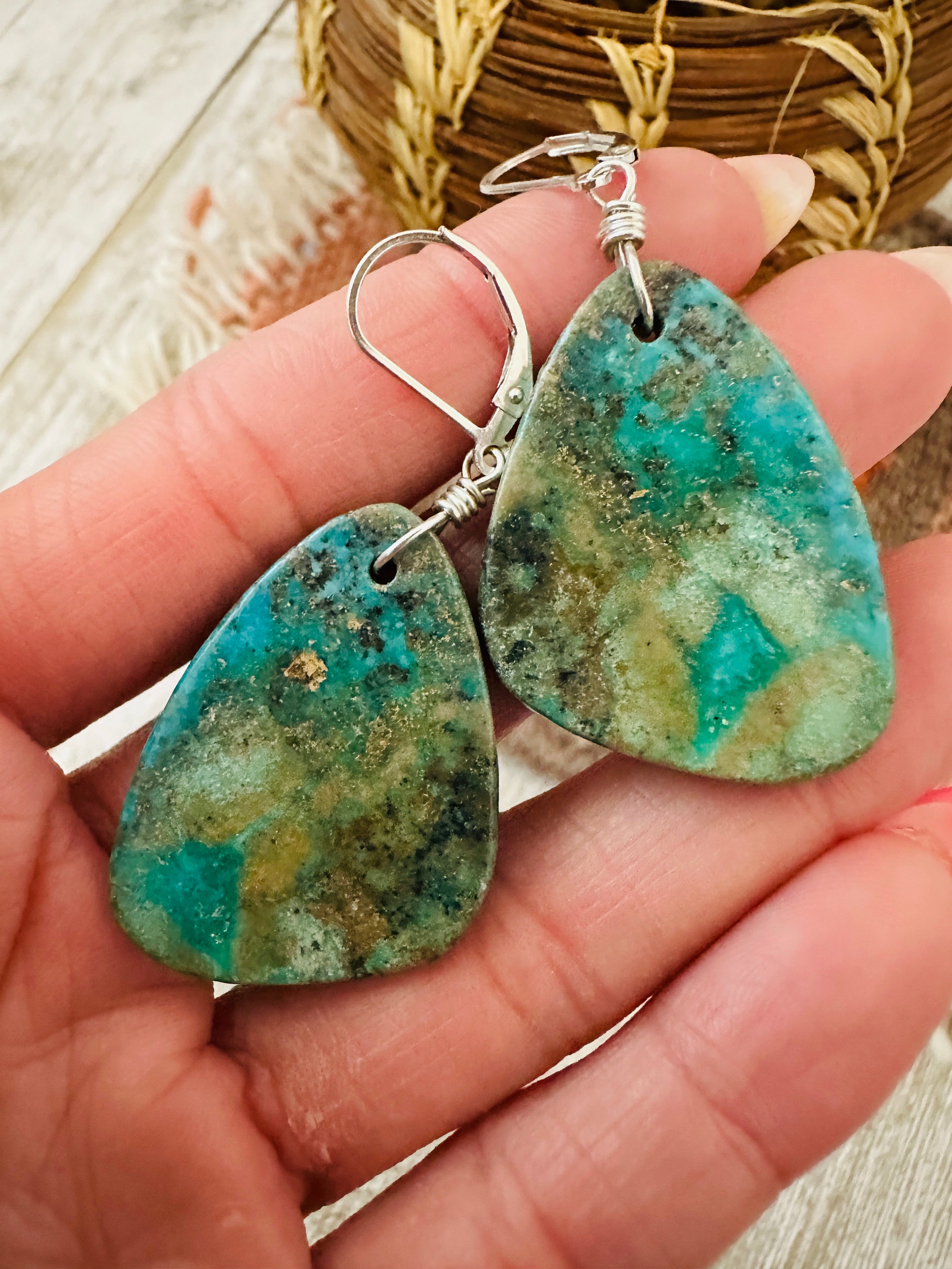 Handcrafted Sterling Silver & Turquoise Slab Dangle Earrings