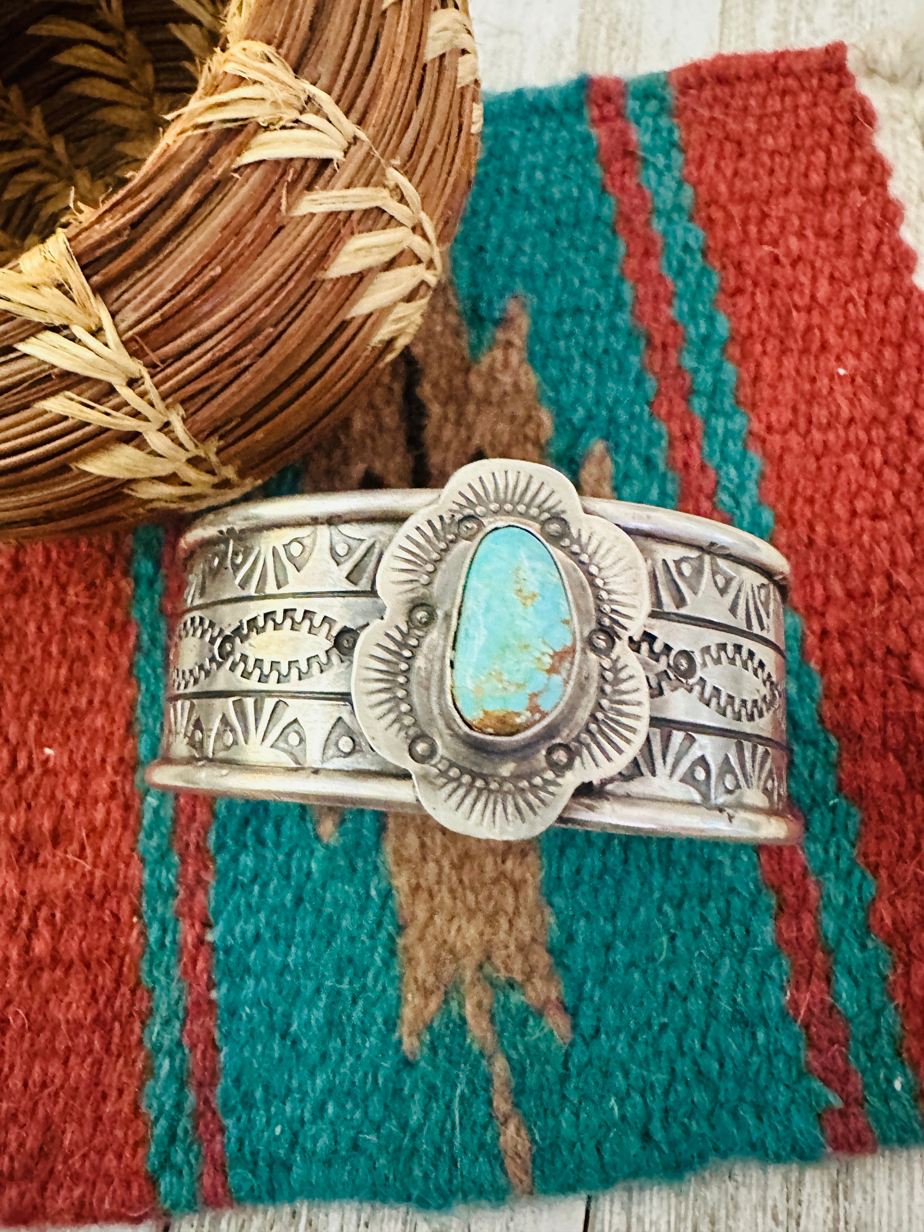 Handcrafted Old Pawn Turquoise & Sterling Silver Cuff Bracelet