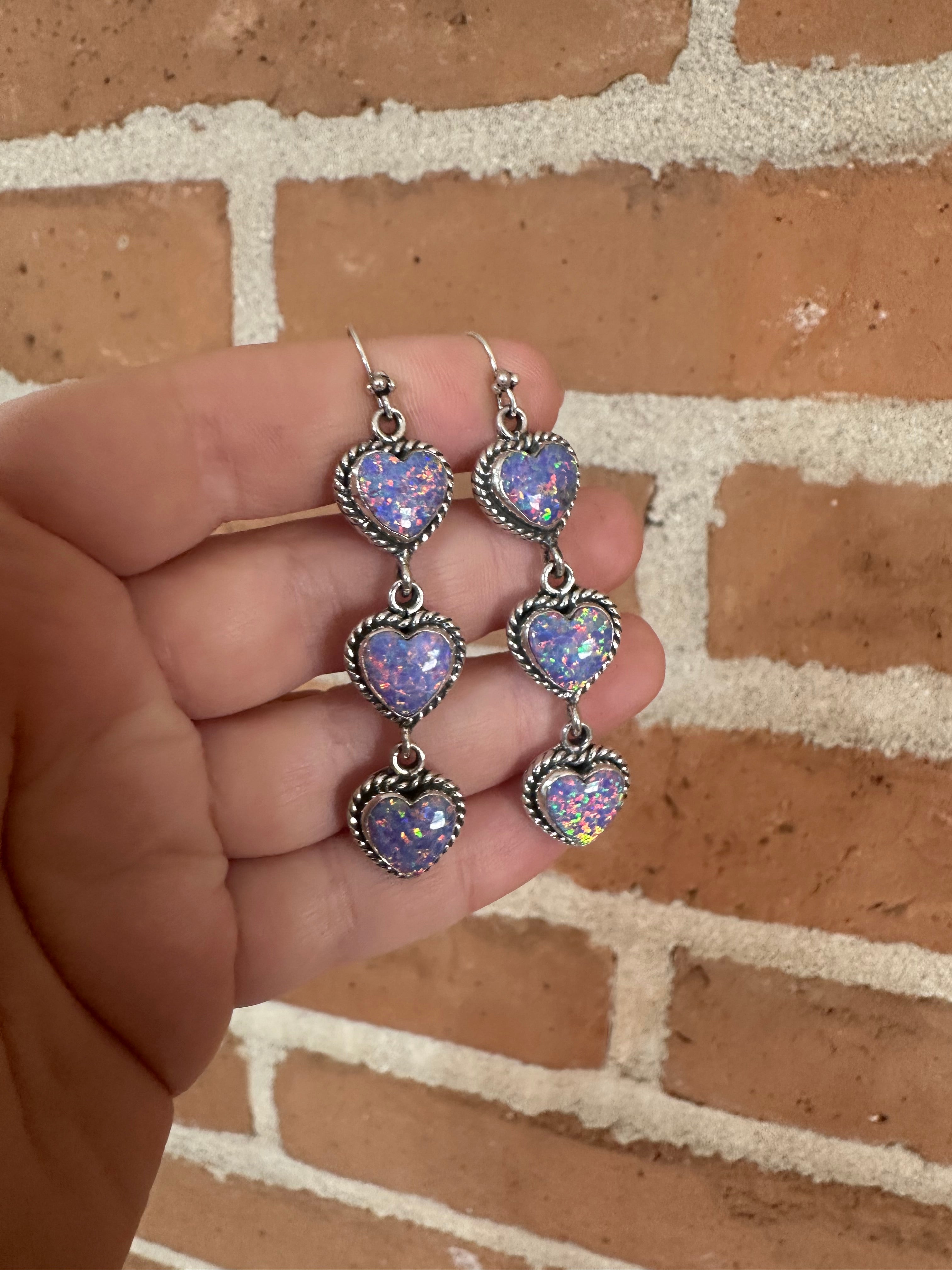 Handmade Purple Fire Opal and Sterling Silver Handmade Dangles