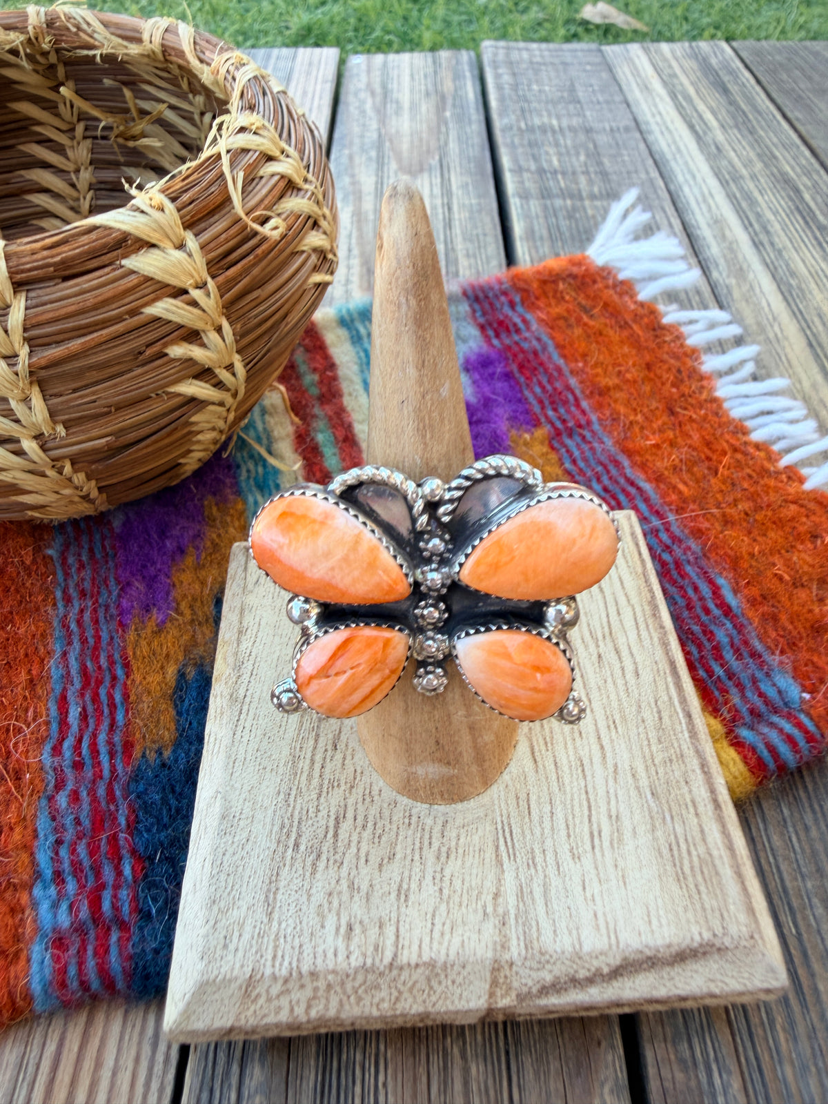 Handcrafted Turquoise and Spiny Oyster Beaded Stretch Bracelet