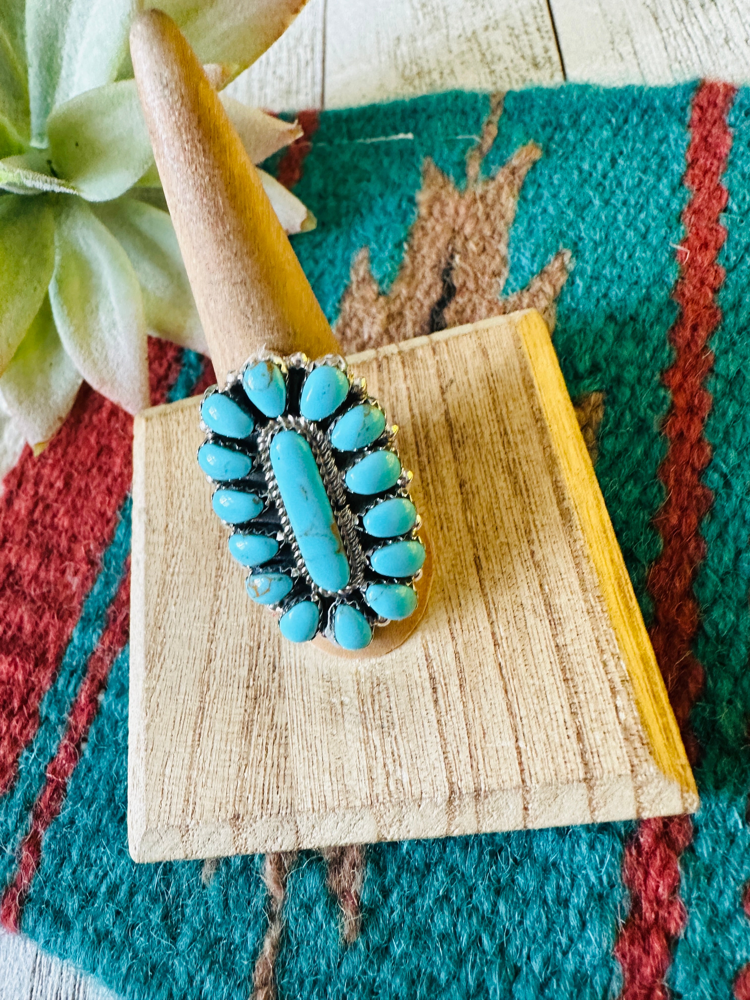 Navajo Turquoise & Sterling Silver Cluster Ring