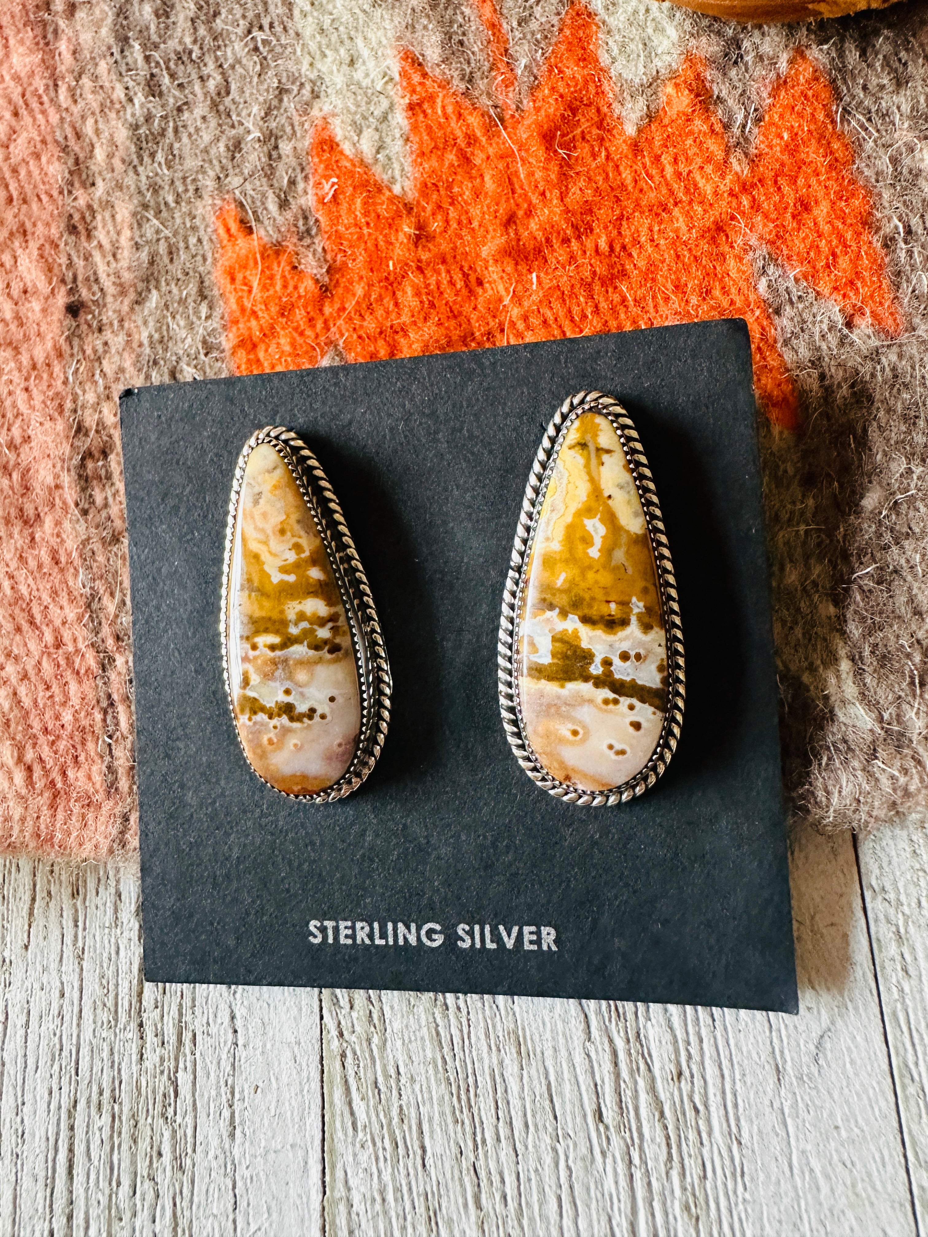 Navajo Jasper Sterling Silver Post Earrings Signed