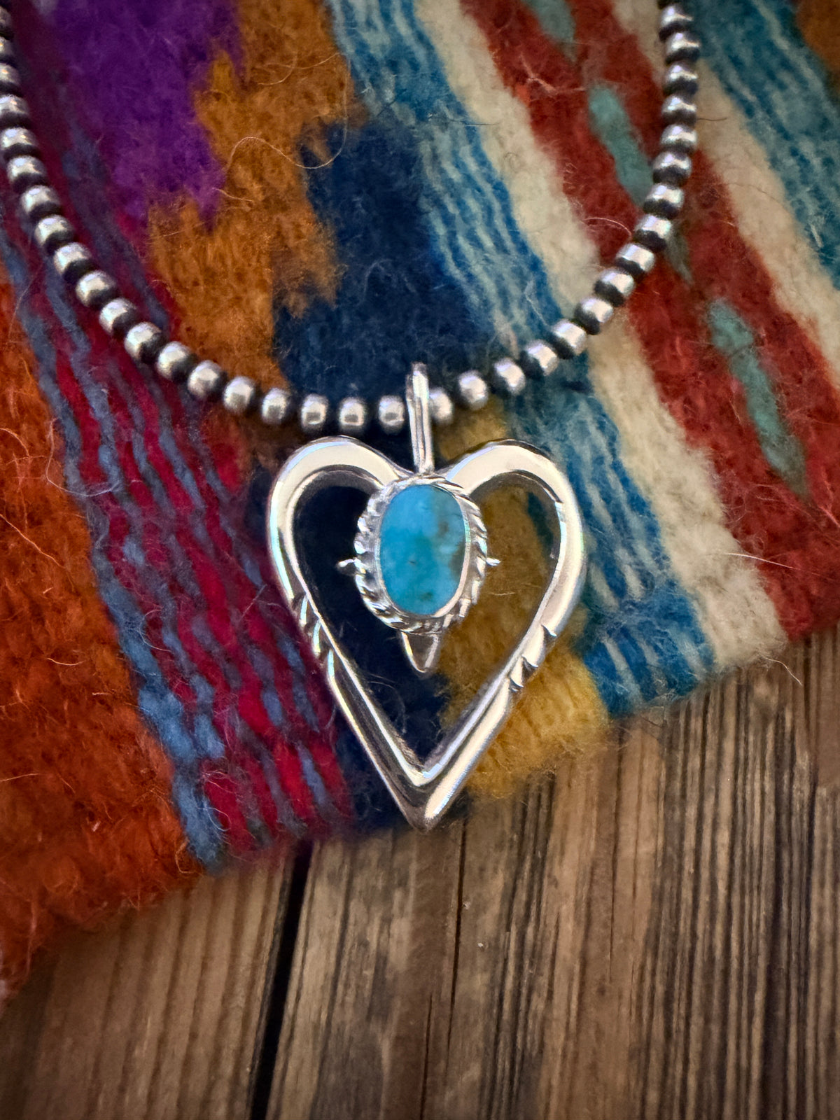 Handcrafted Sterling Silver & Turquoise Heart Pendant by Joseph Martinez