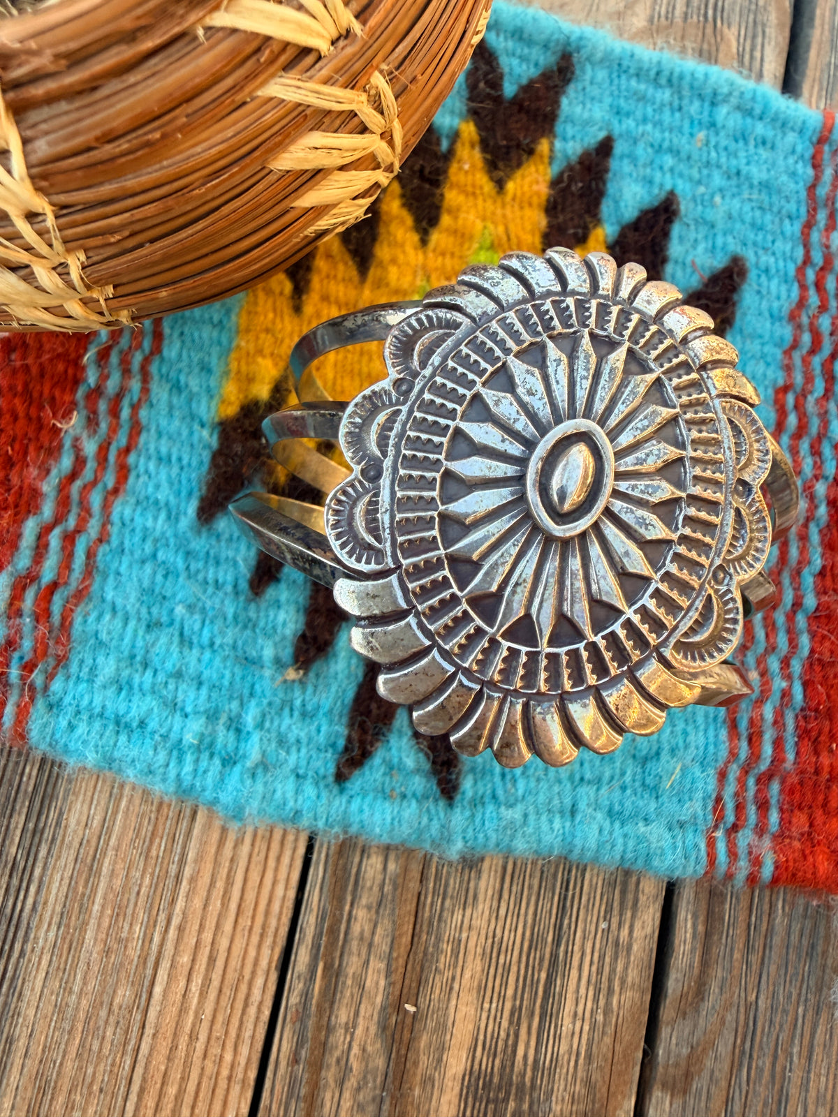 Handcrafted Old Pawn Sterling Silver Concho Cuff Bracelet