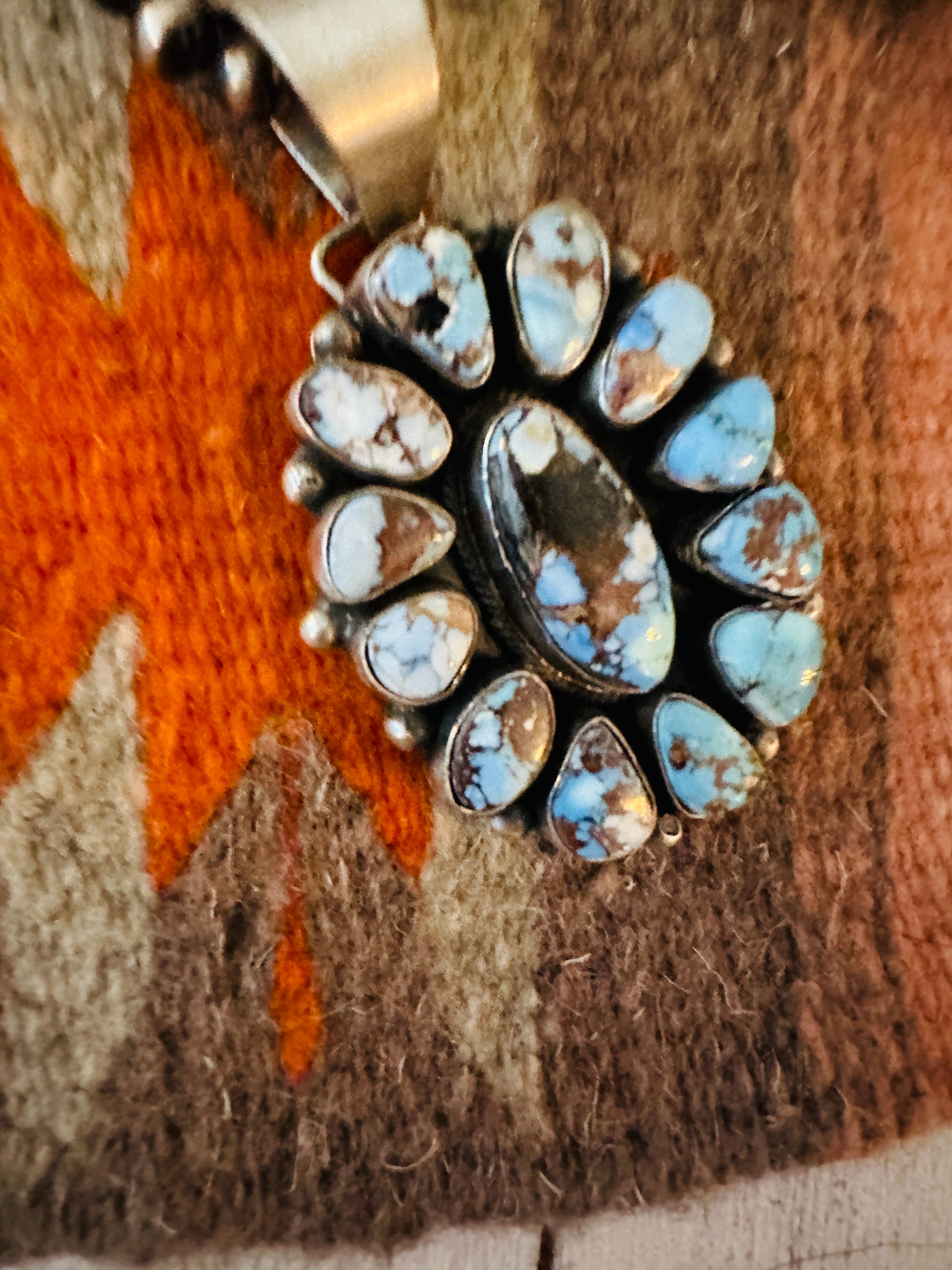 Navajo Golden Hills Turquoise & Sterling Silver Cluster Pendant