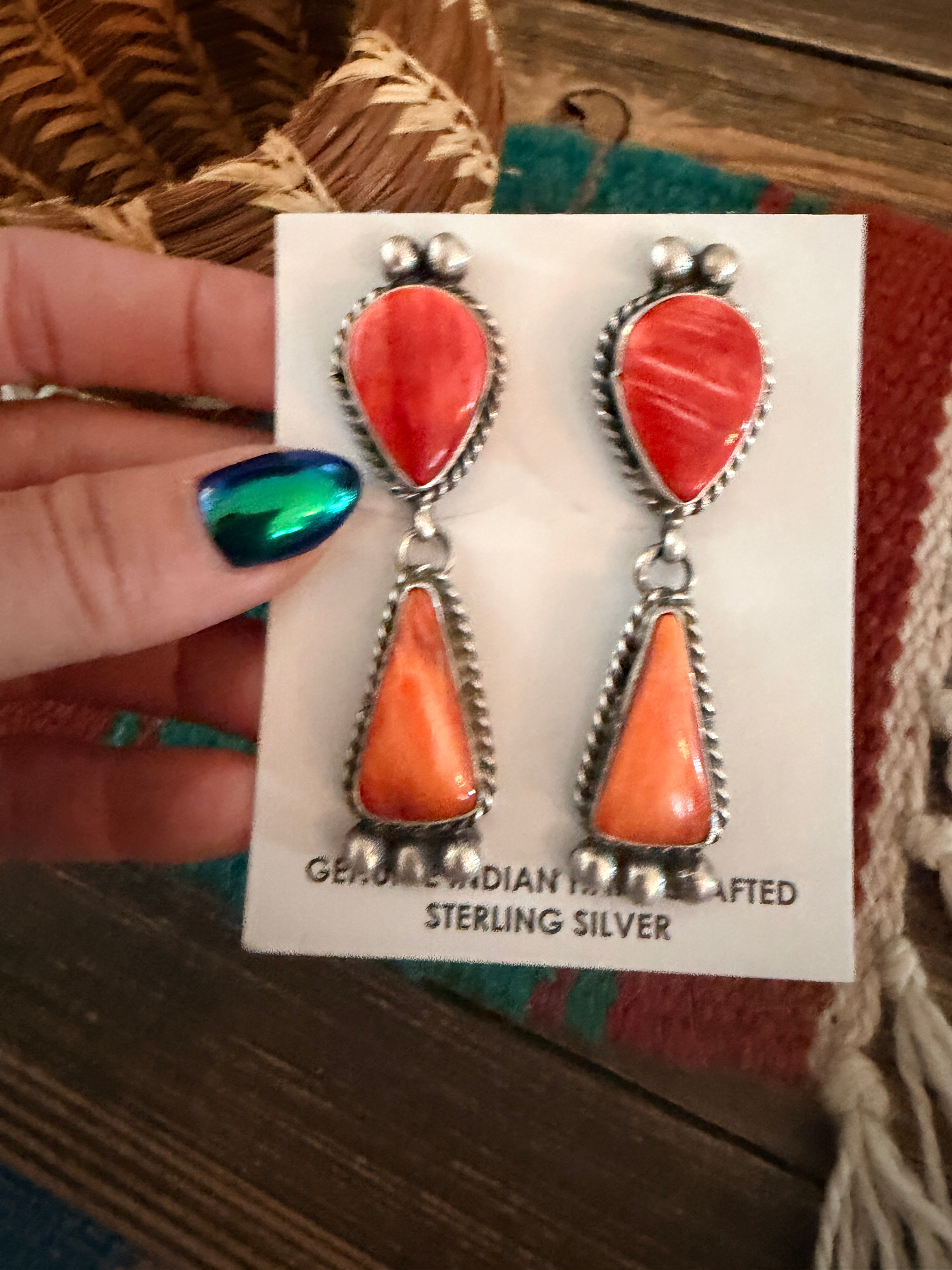 Handcrafted Spiny Oyster & Sterling Silver Dangle Earrings by Vicky Hicks