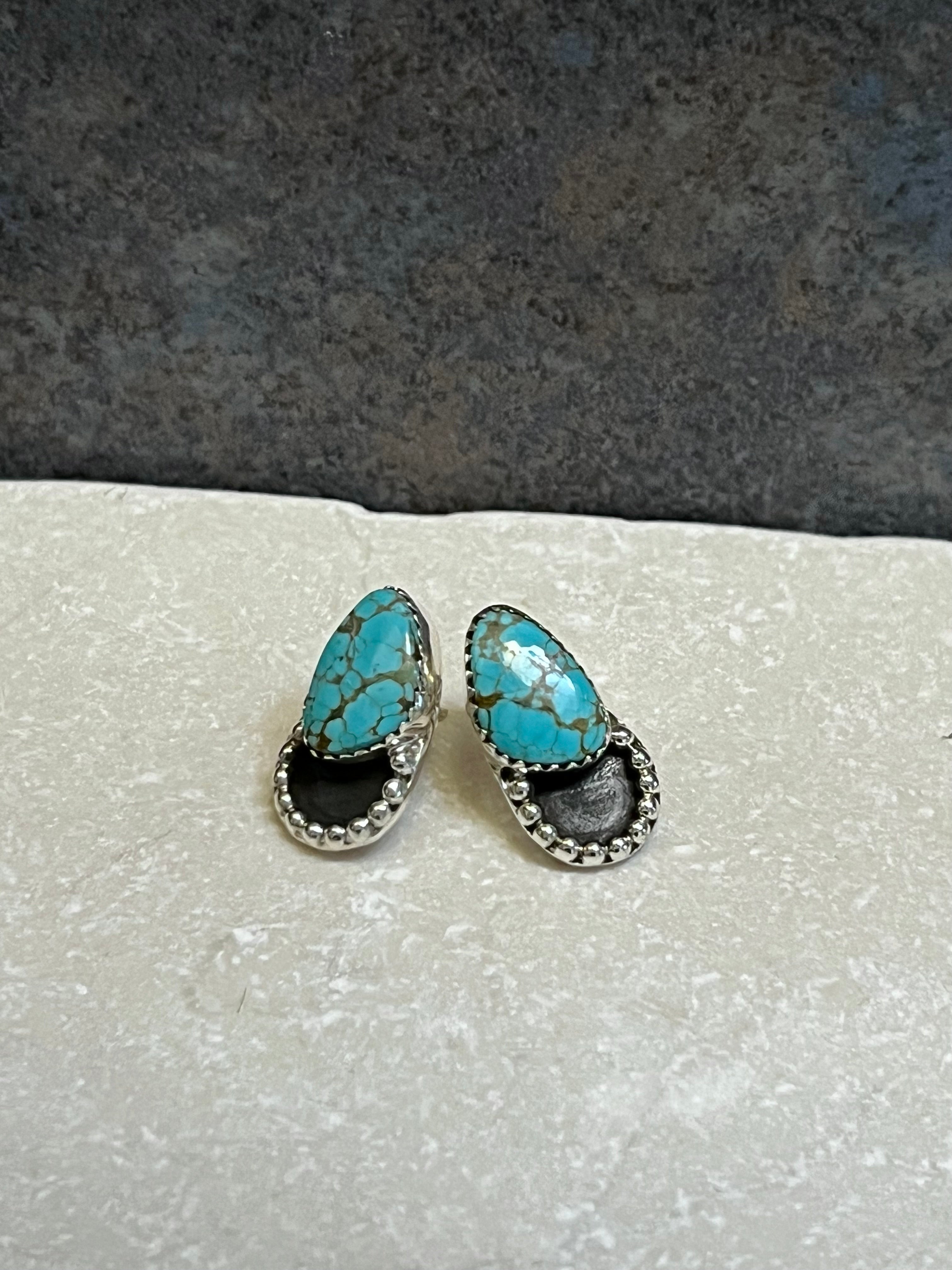Handmade Sterling Silver & Turquoise Number 8 Stud Earrings