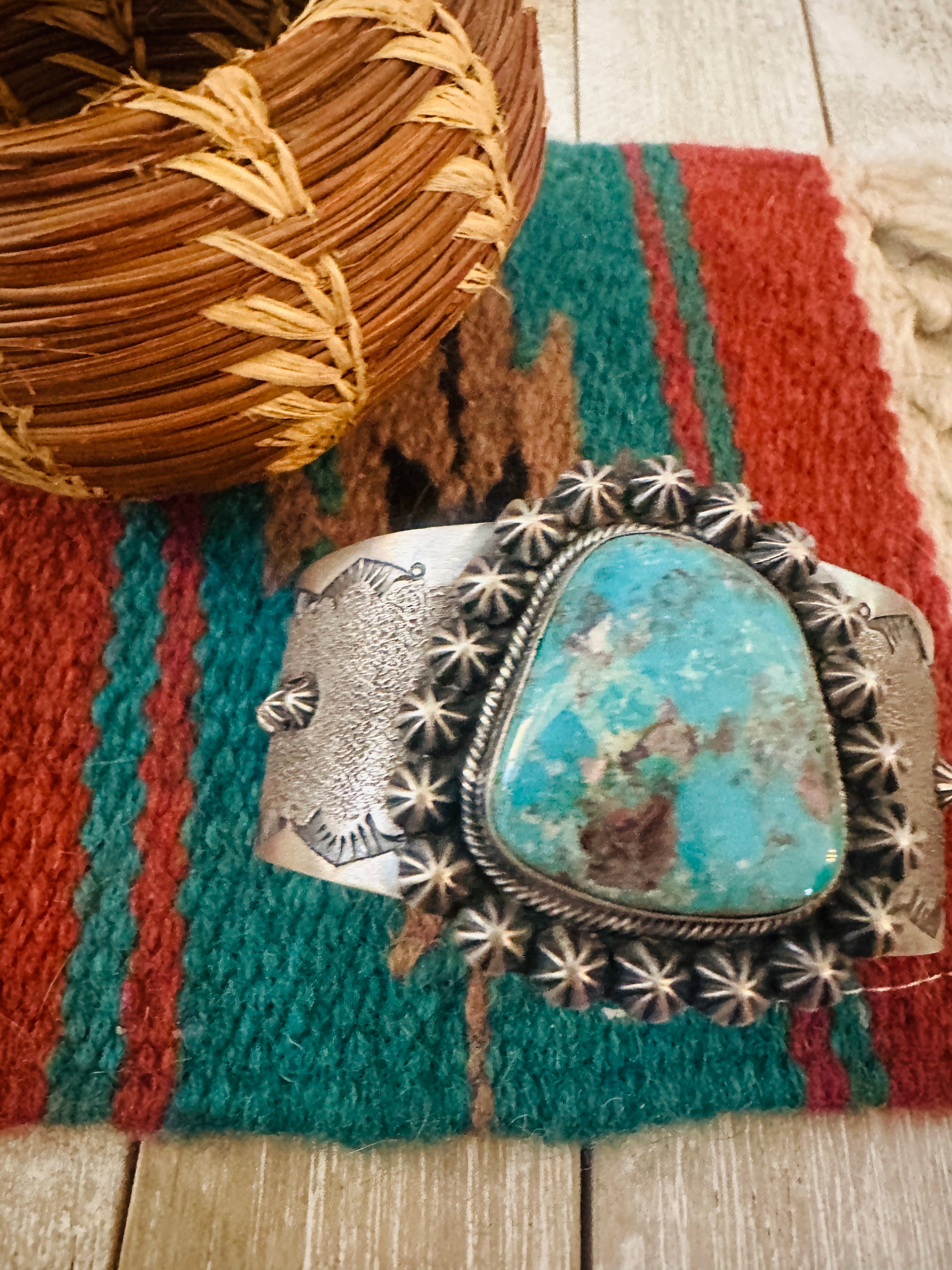 Handcrafted Sterling Silver & Bisbee Turquoise Cuff Bracelet
