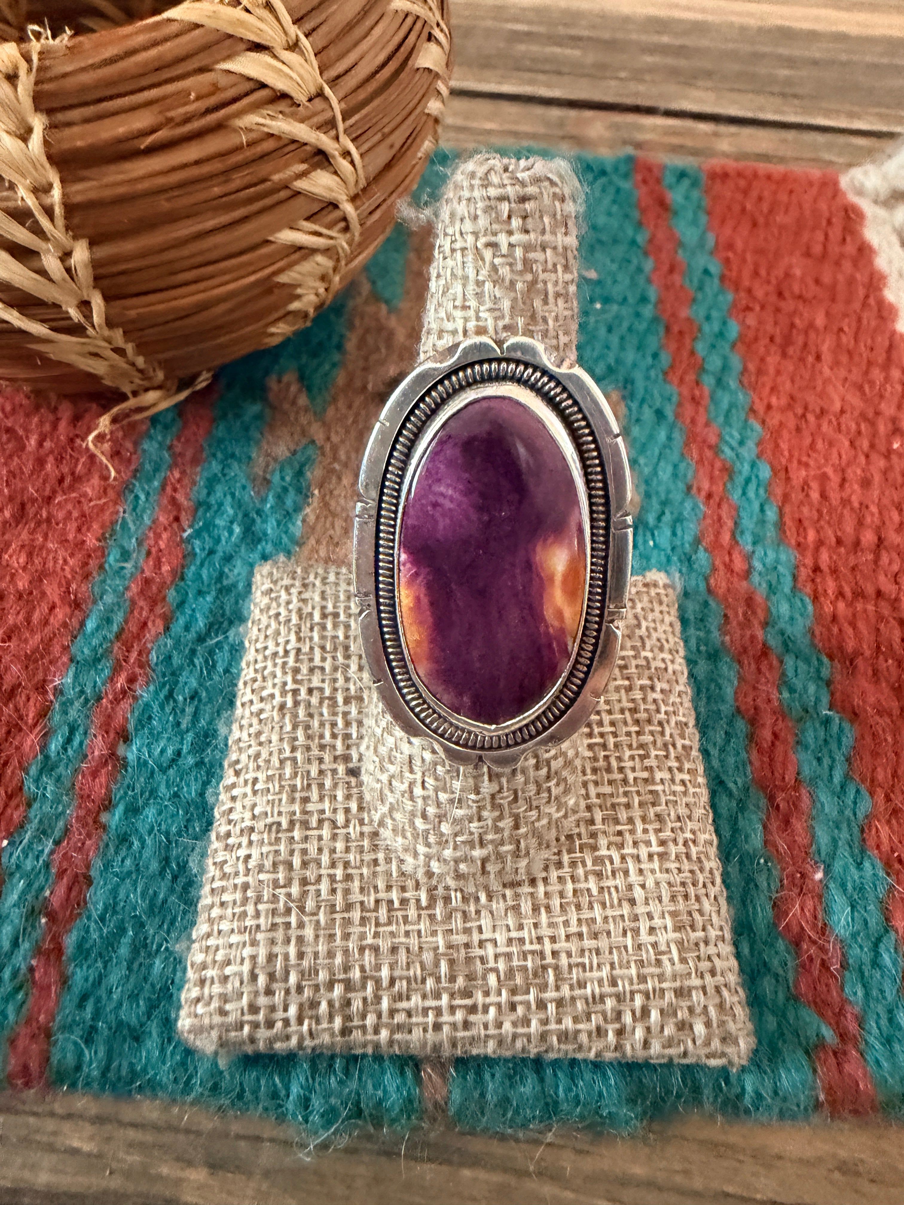 Handcrafted Purple Spiny & Sterling Silver Ring Size 9 by Wydell Billie