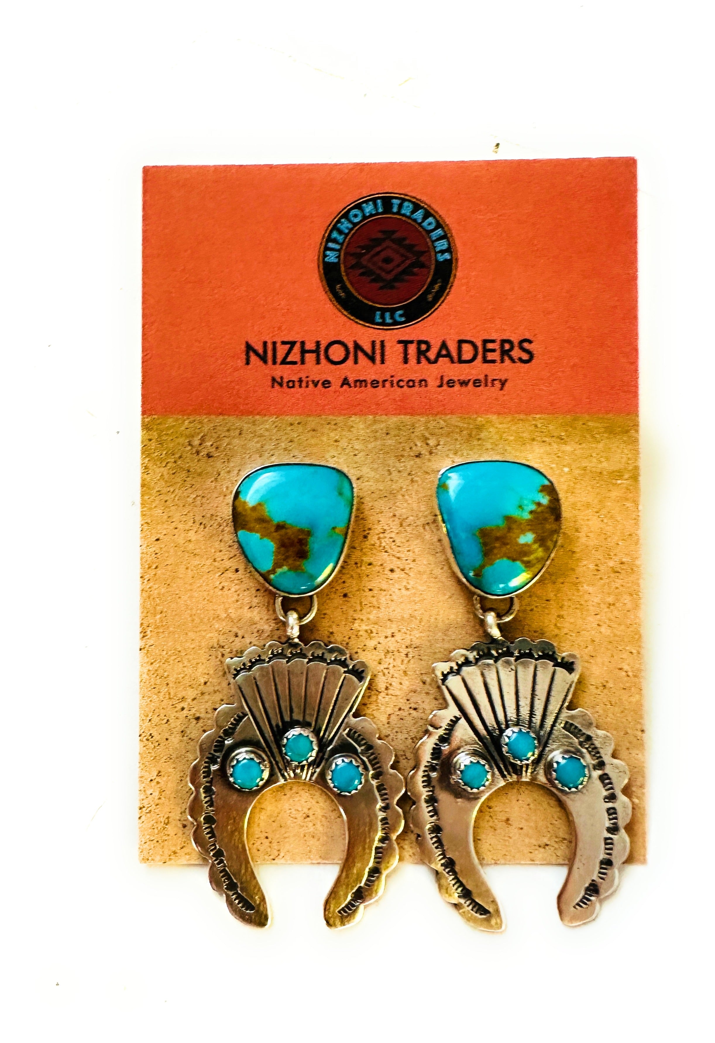 Navajo Turquoise & Sterling Silver Naja Dangle Earrings