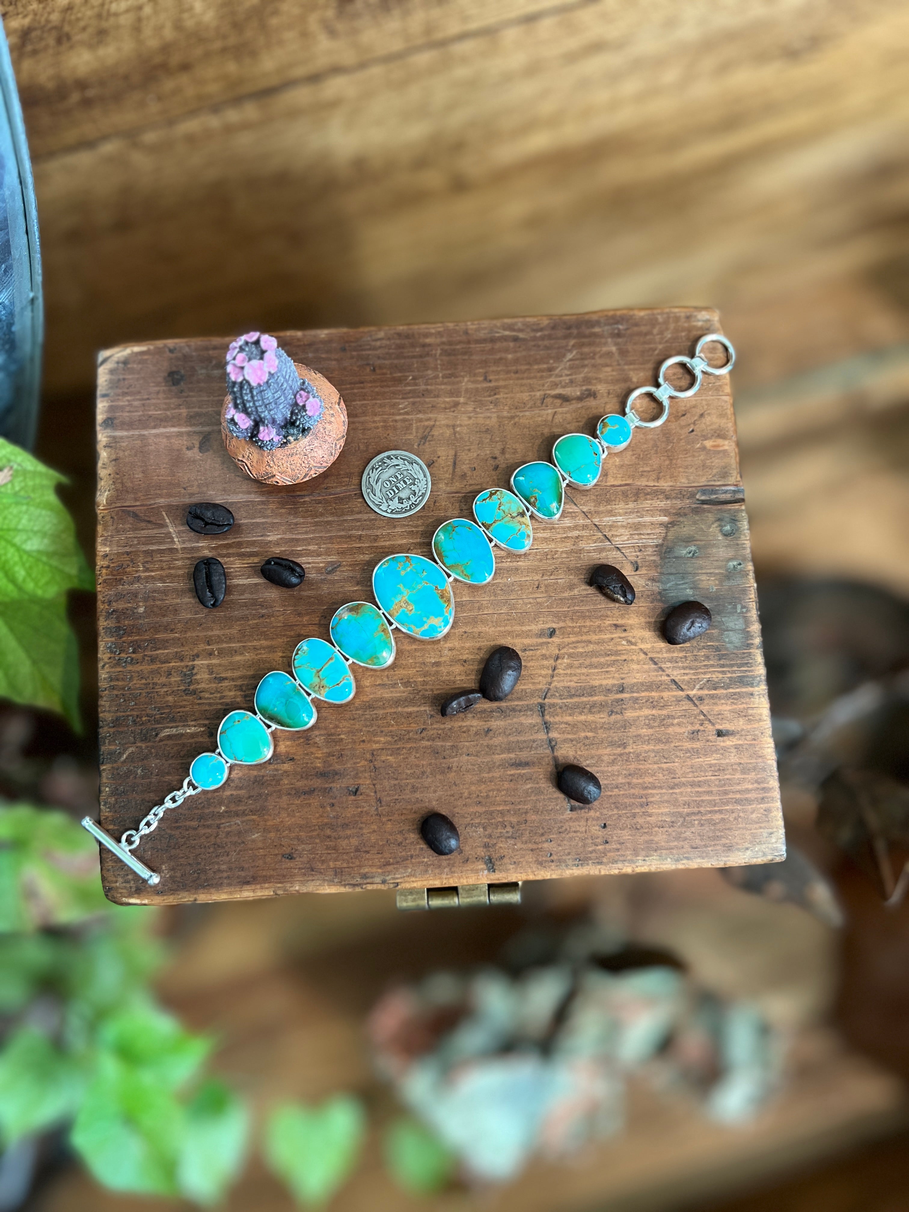 Murphy Platero Handcrafted Kingman Turquoise and Sterling Silver Link Bracelet