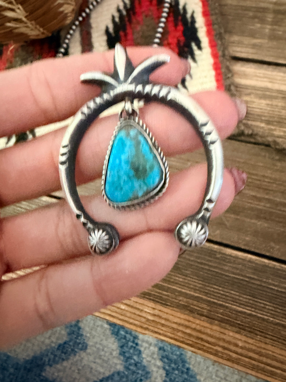 Handcrafted Sterling Silver & Turquoise Naja Pendant by Martha Cayatineto