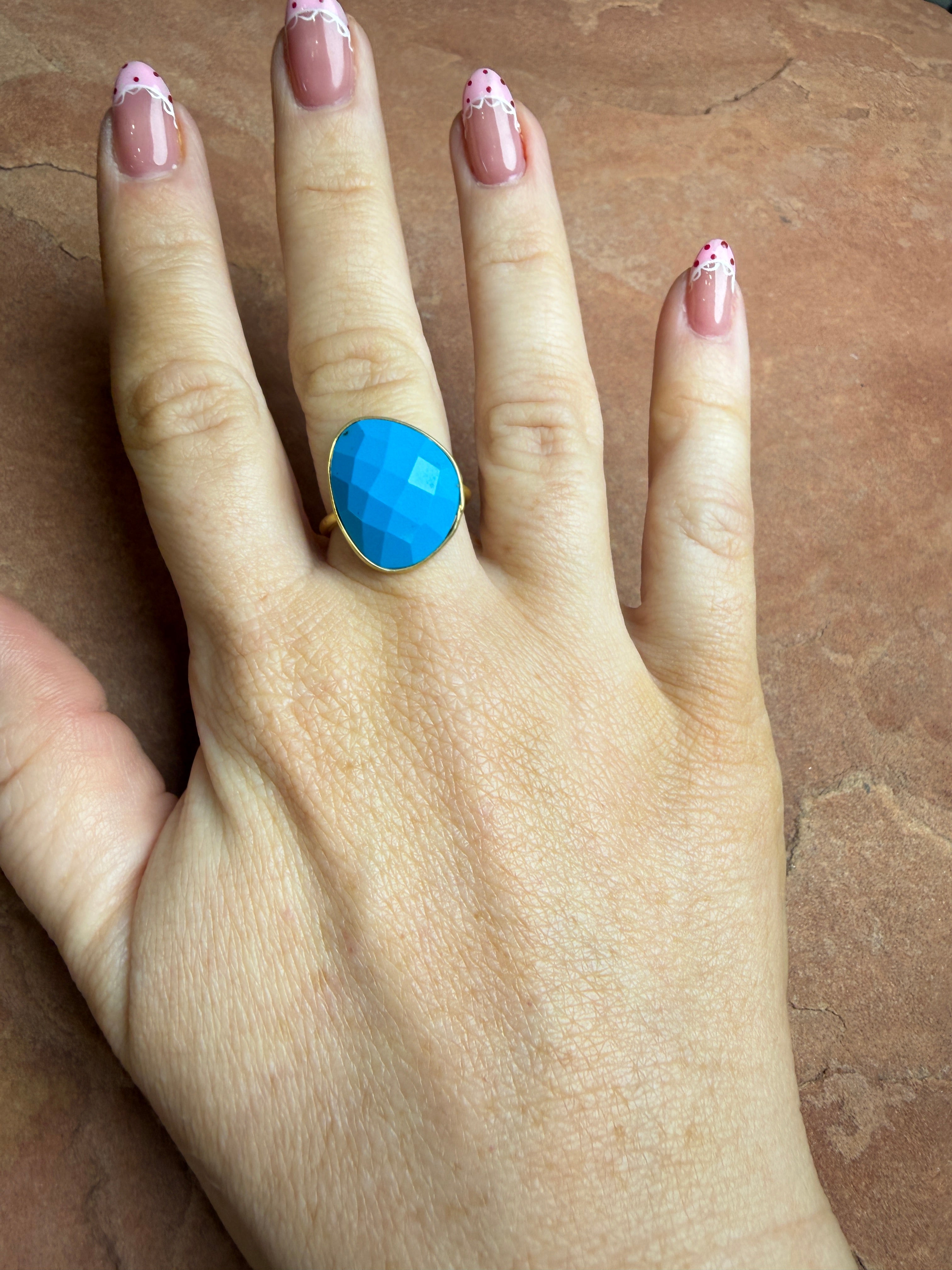 “The Golden Collection” Desert Sky Gold Plated Sterling Silver Turquoise Adjustable Ring