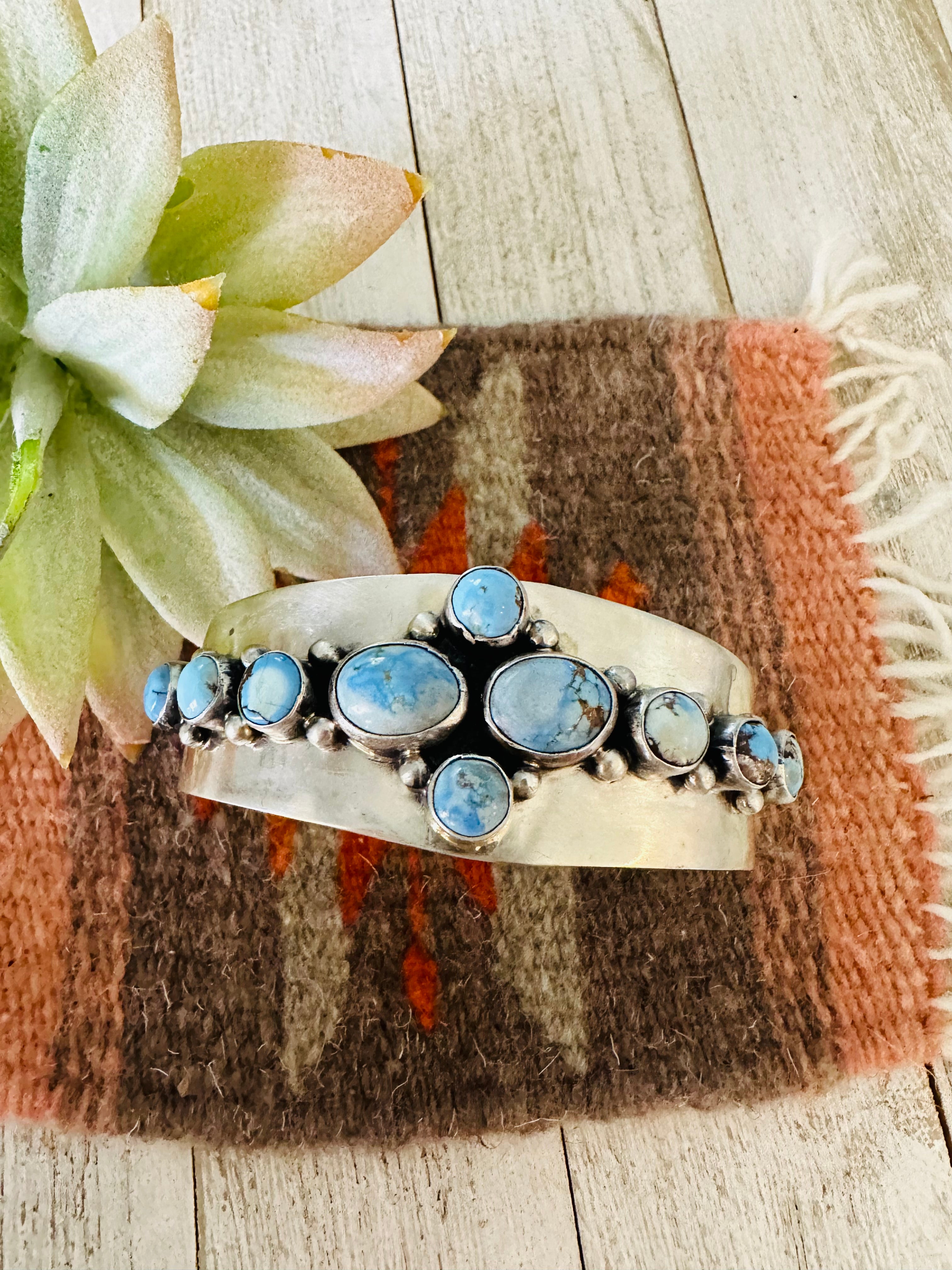 Navajo Golden Hills Turquoise & Sterling Silver Cuff Bracelet