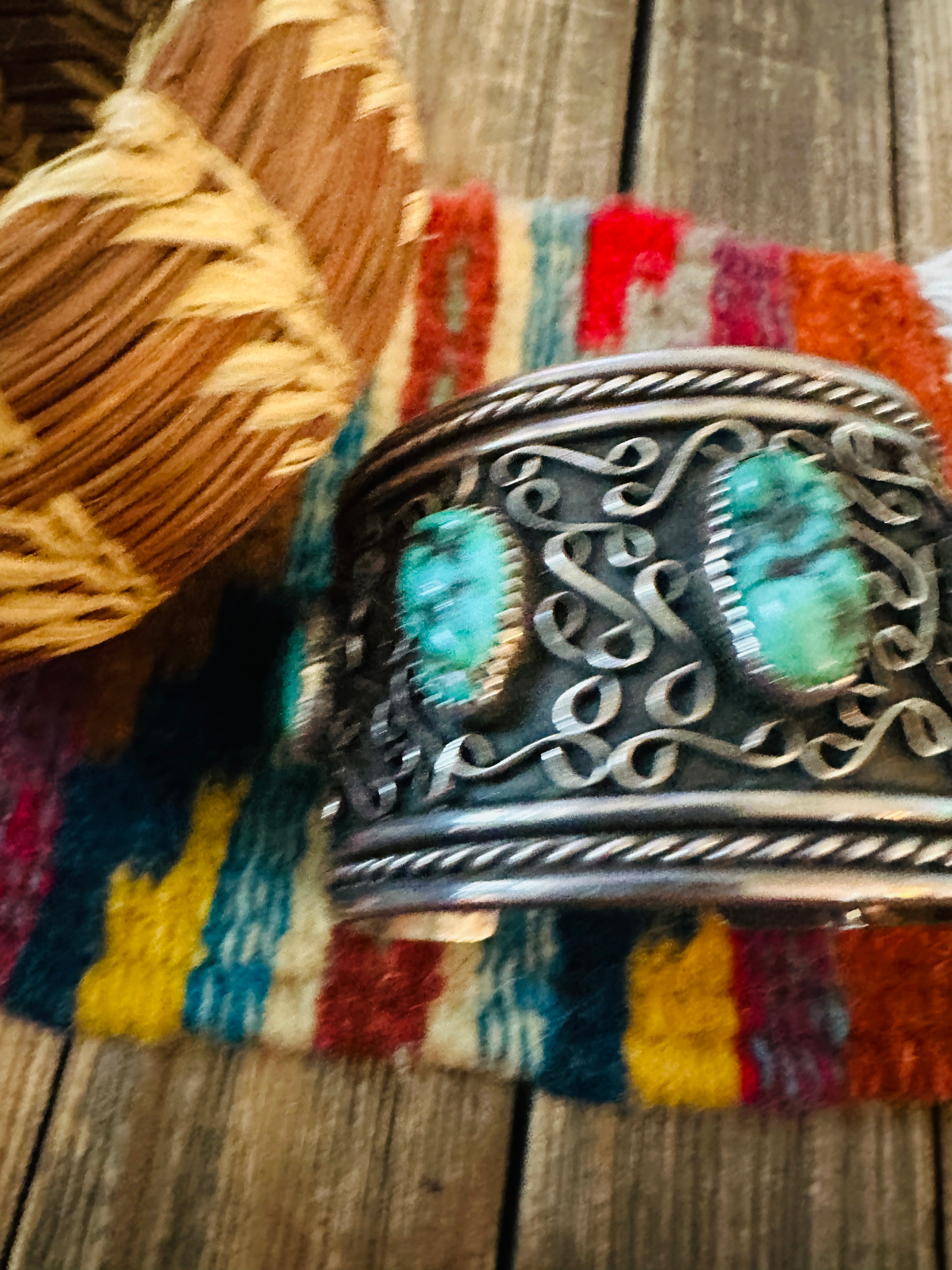 Handcrafted Old Pawn Sterling Silver & Kingman Turquoise Cuff Bracelet