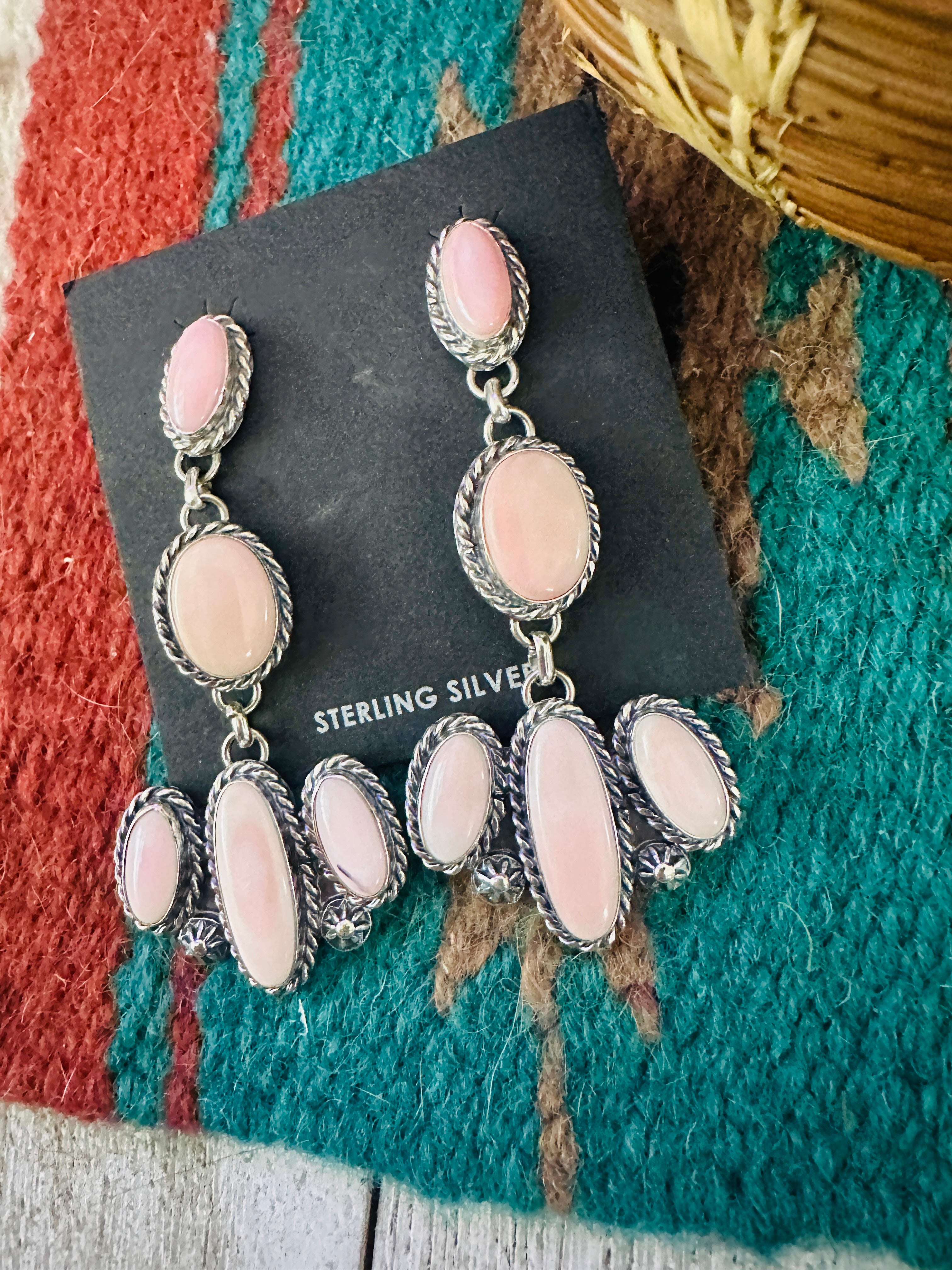 Handcrafted Queen Pink Conch & Sterling Silver Dangle Earrings
