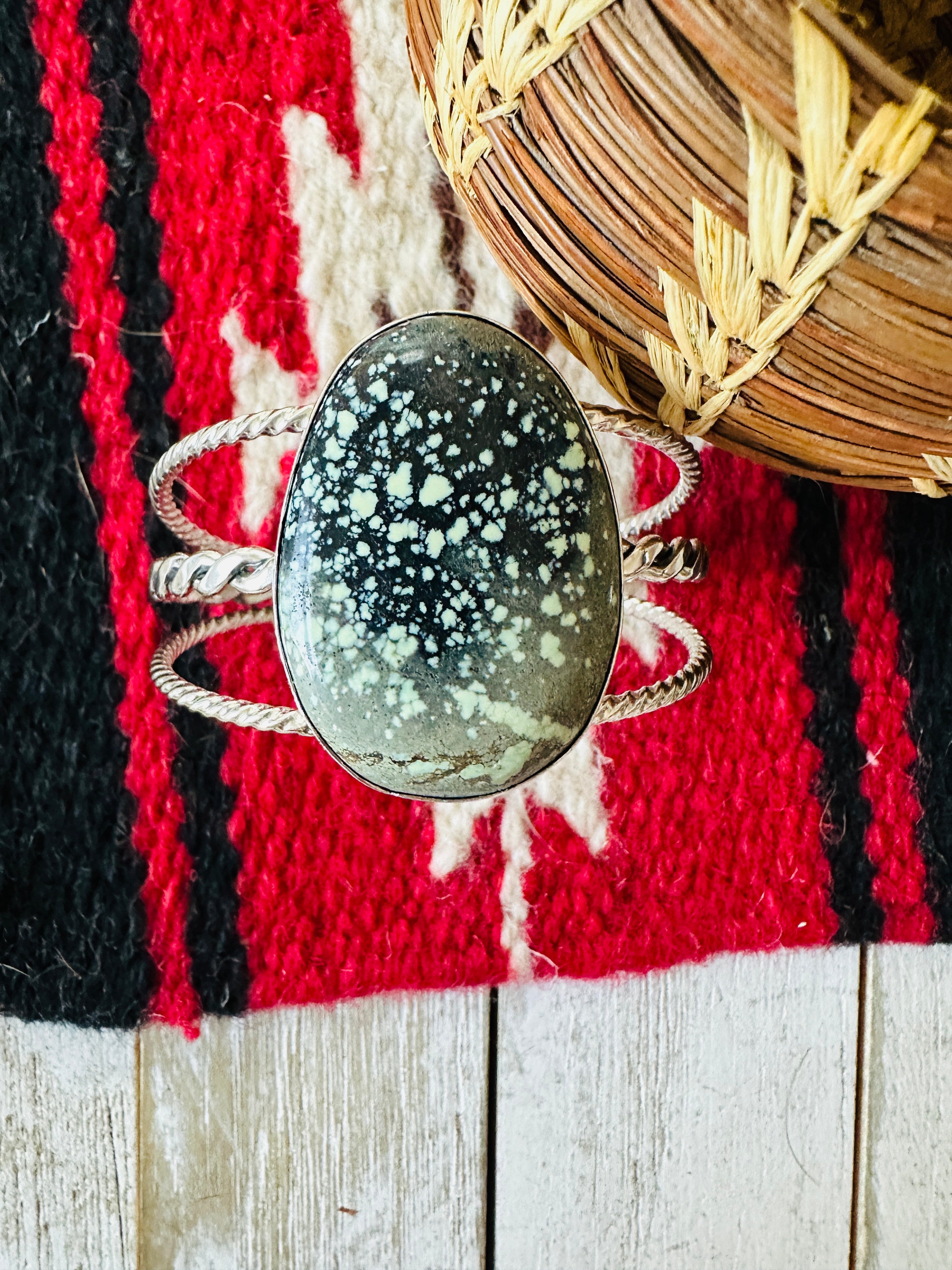 Navajo New Lander Turquoise & Sterling Silver Cuff Bracelet