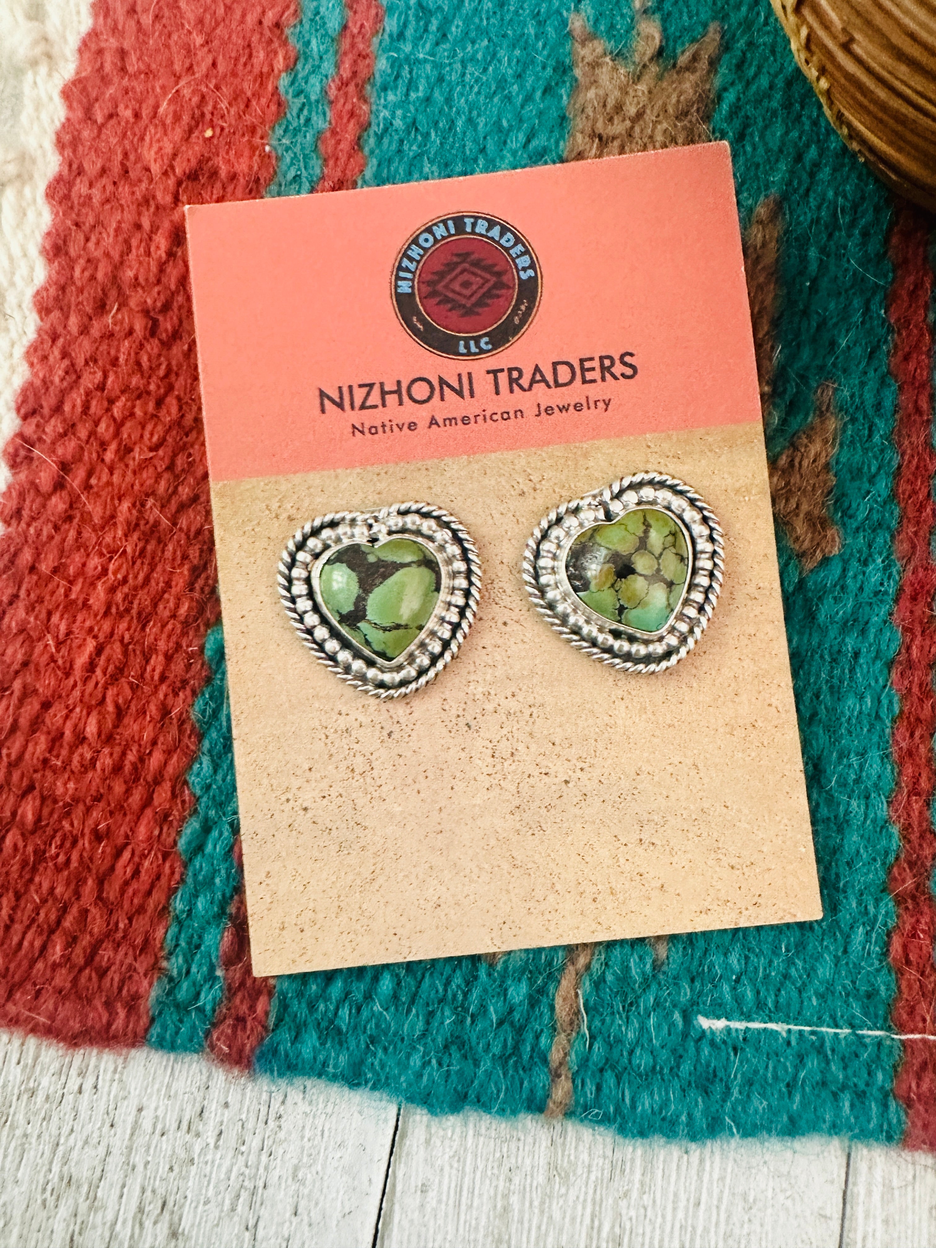 Navajo Tibetan Turquoise & Sterling Silver Heart Post Earrings