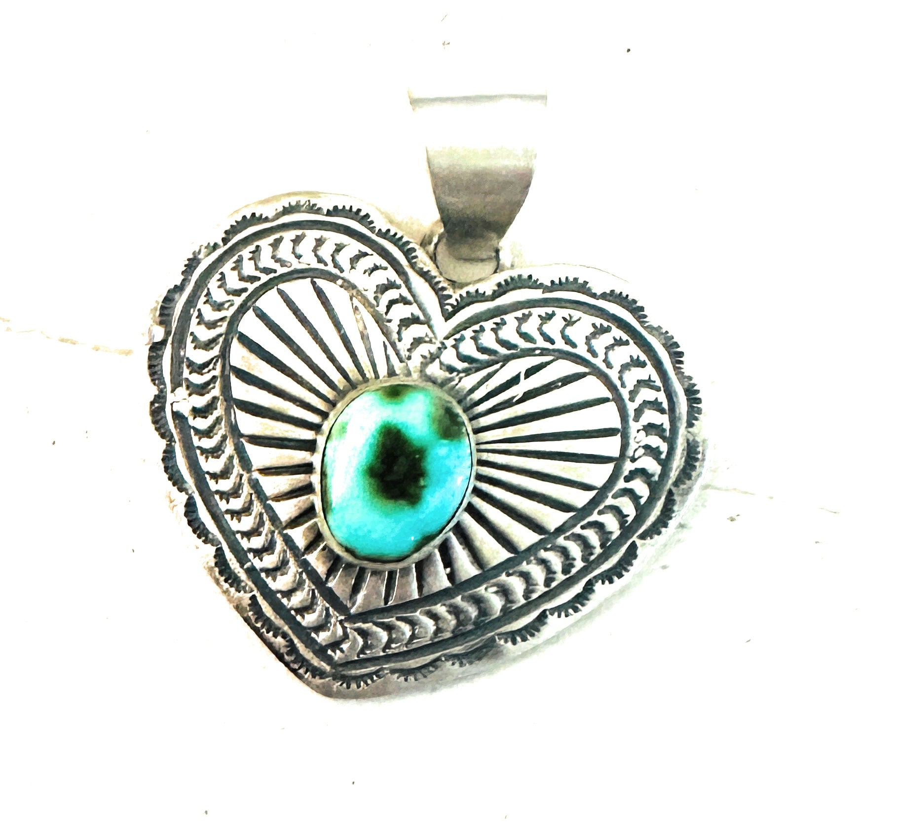 Navajo Sonoran Mountain Turquoise & Sterling Silver Heart Pendant