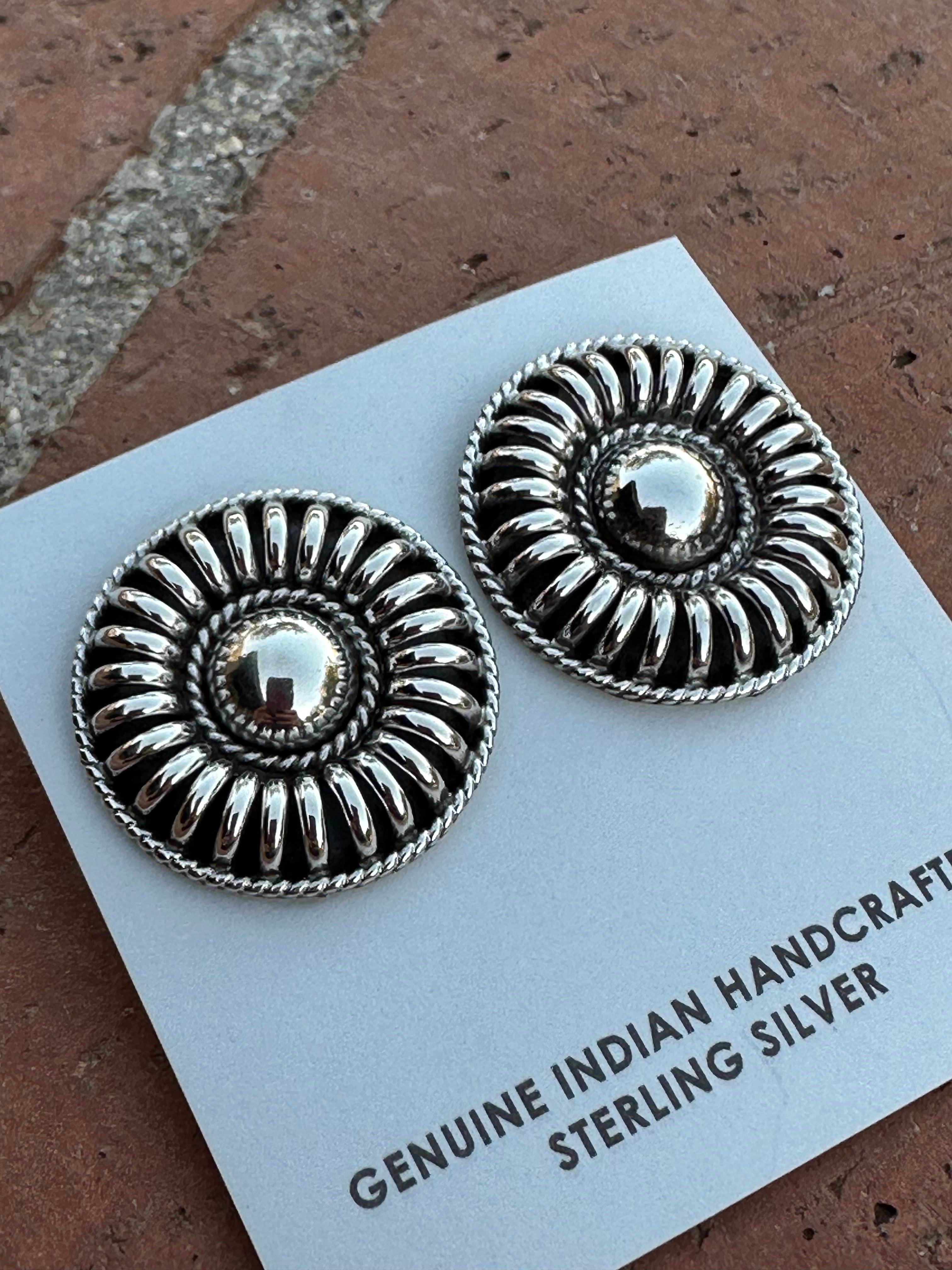 Navajo Hand Stamped Sterling Silver Rolled Concho Post Earrings