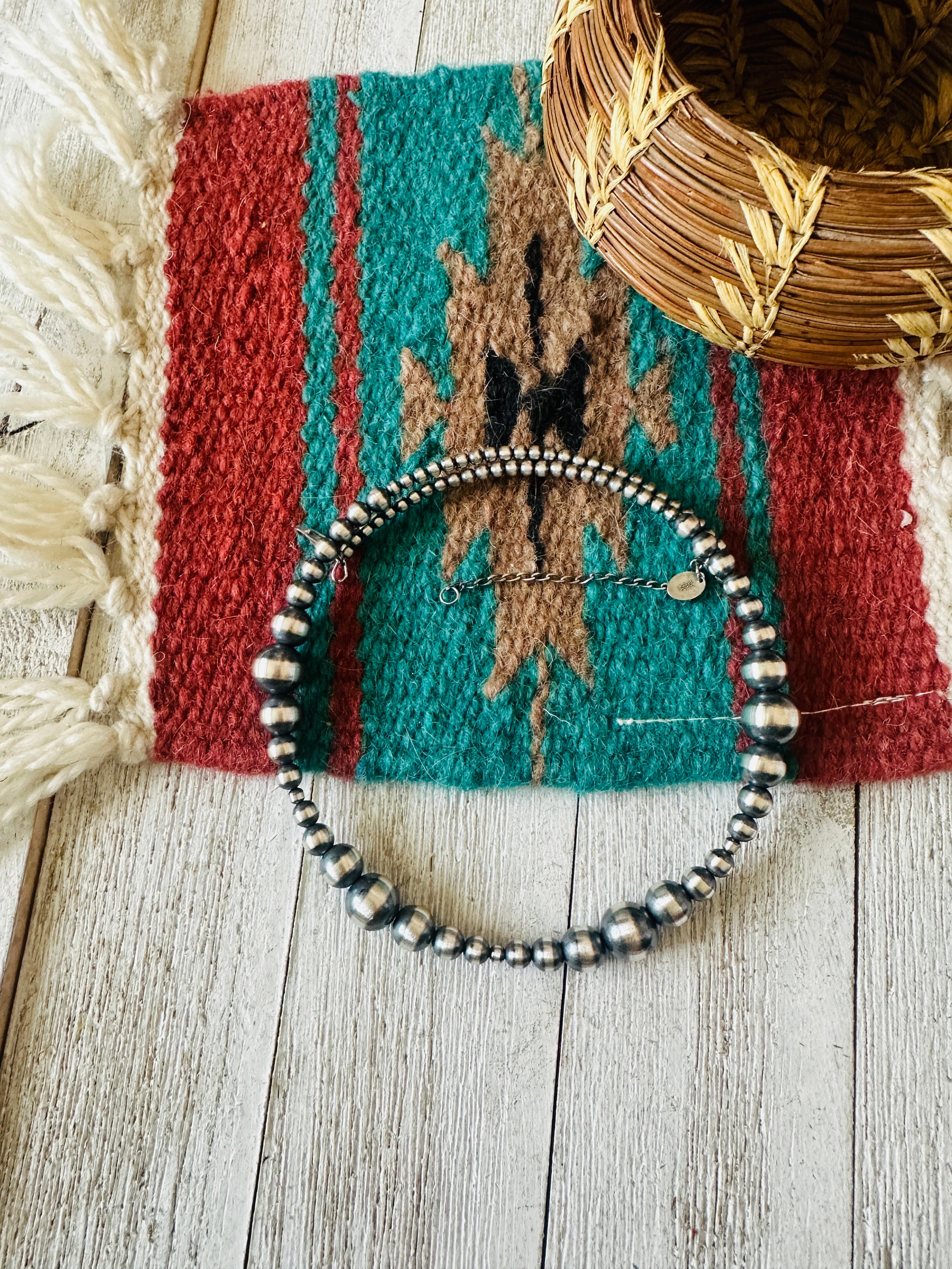 Navajo Sterling Silver Beaded Wrap Choker Necklace