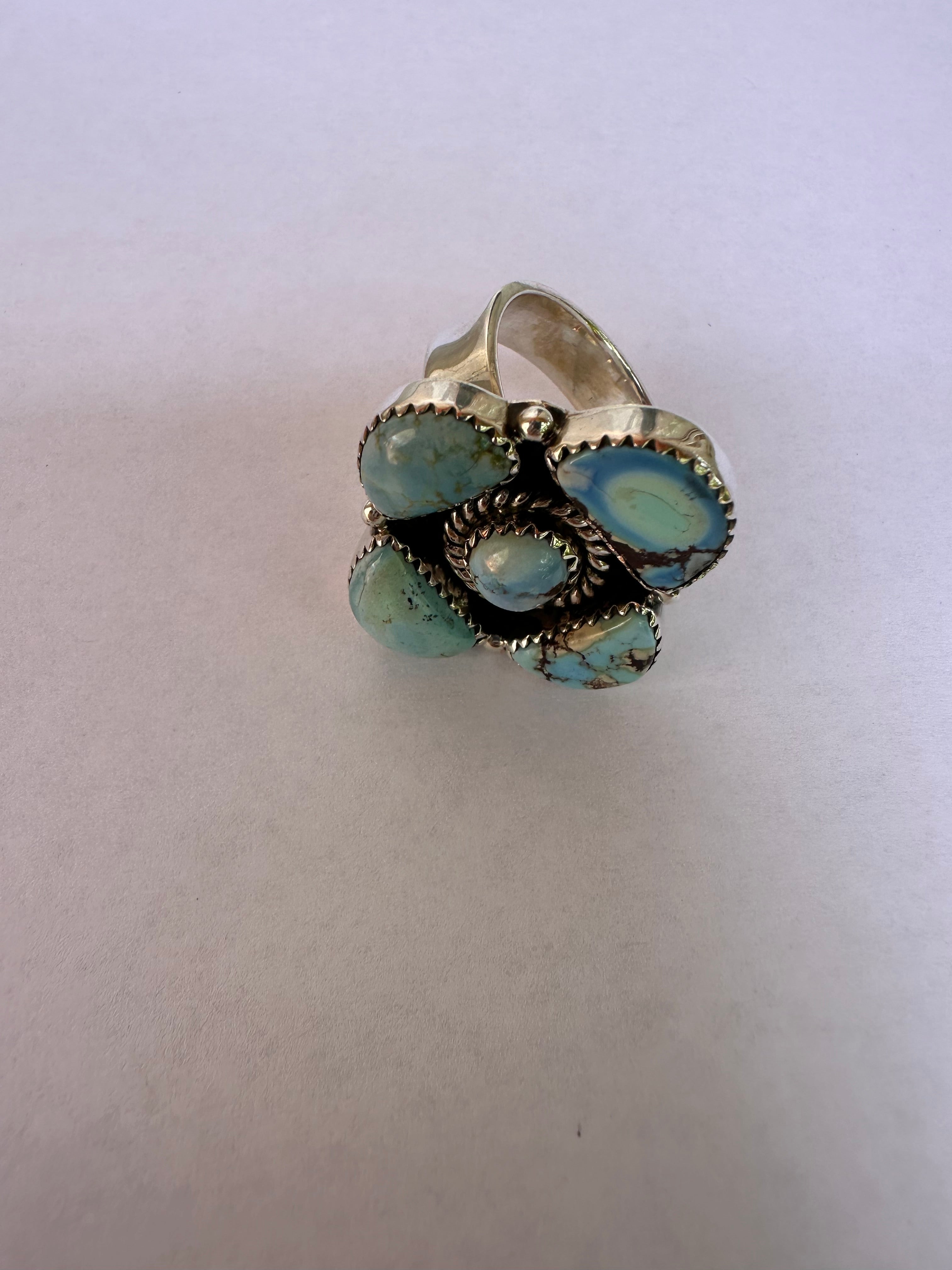 Nizhoni Handmade Golden Hills Turquoise & Sterling Silver Adjustable Ring