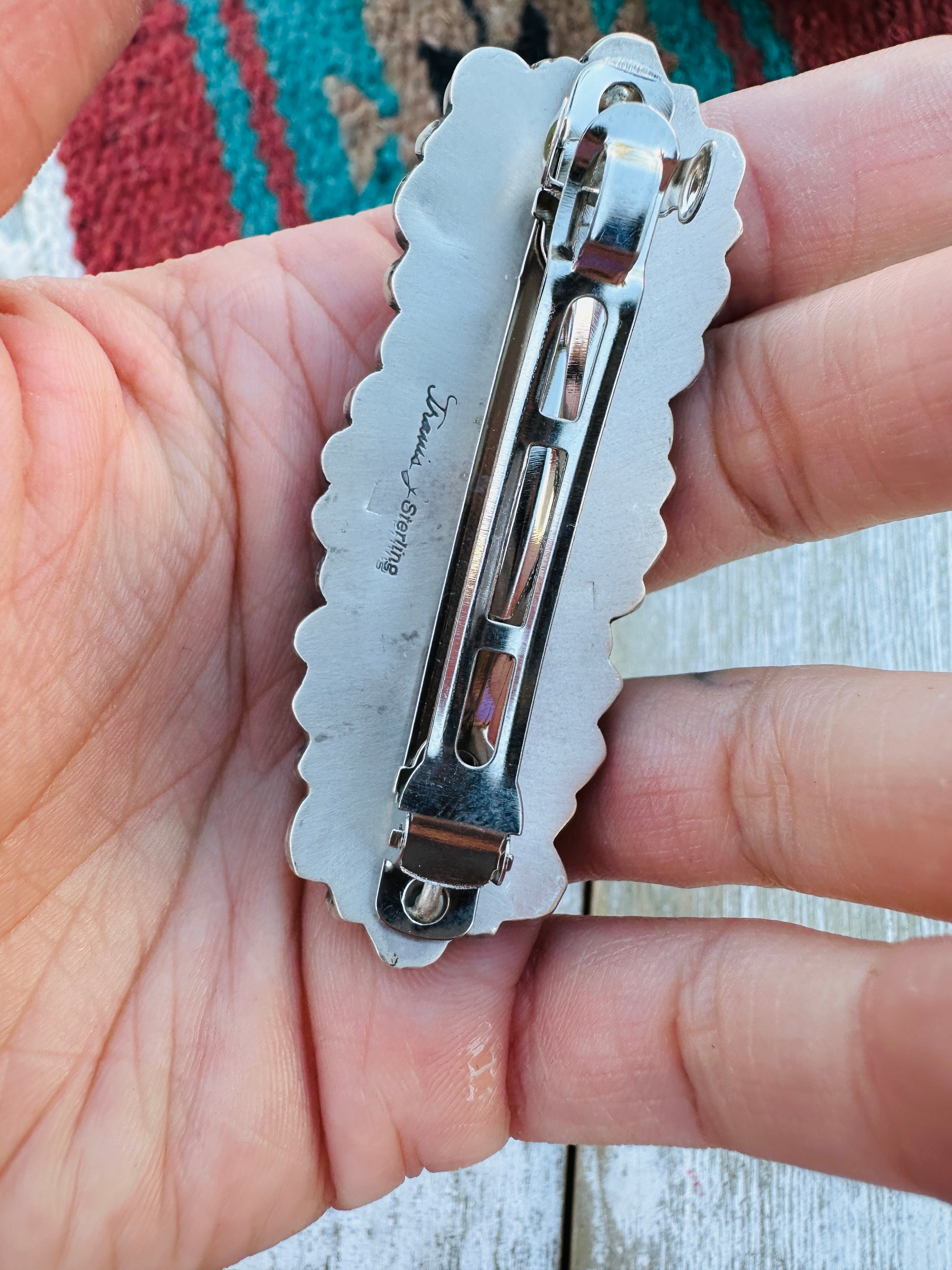 Handcrafted Turquoise & Sterling Silver Cluster Hair Barrette