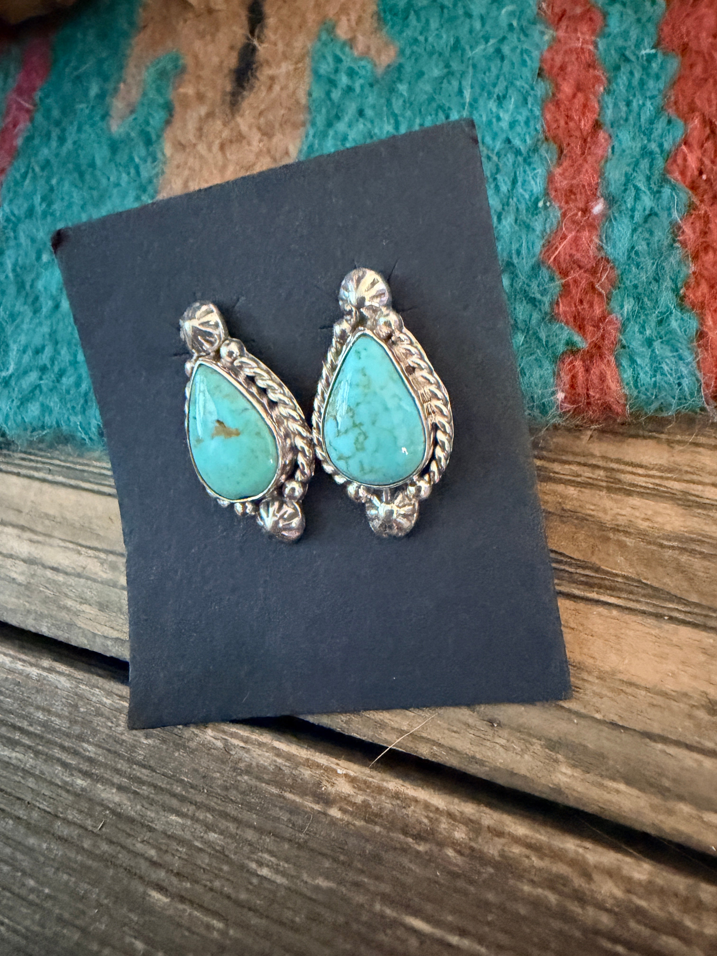Handcrafted Turquoise & Sterling Silver Post Earrings
