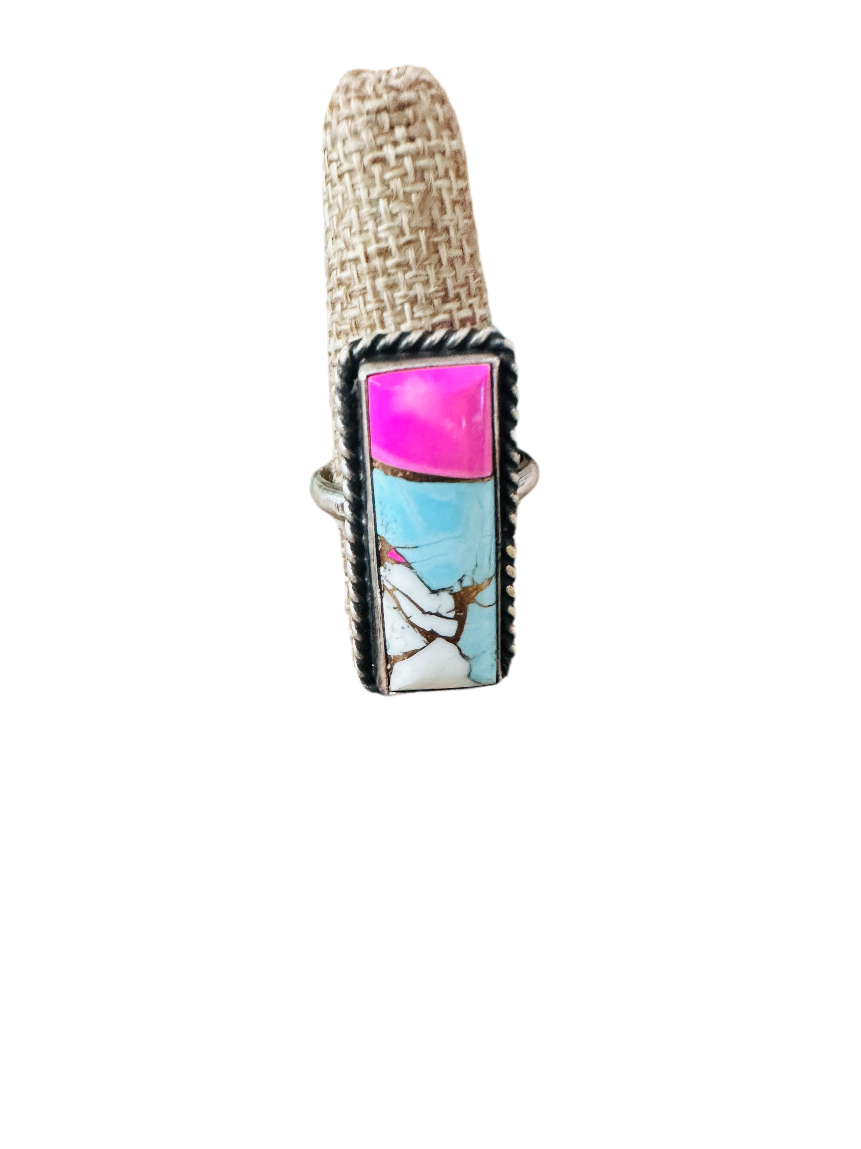 Handcrafted Sterling Silver & Cotton Candy Adjustable Ring