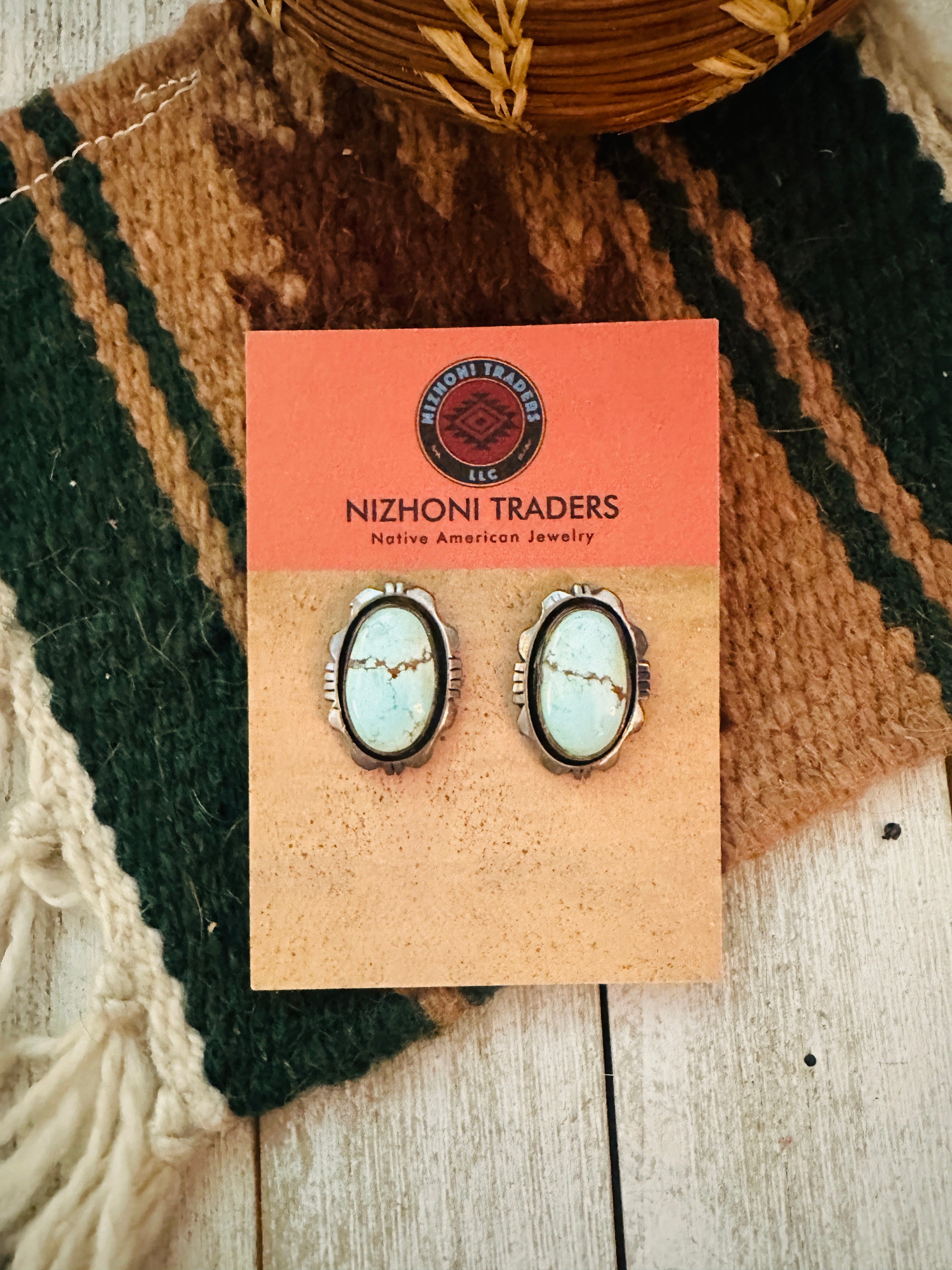 Navajo Golden Hills Turquoise & Sterling Silver Post Earrings