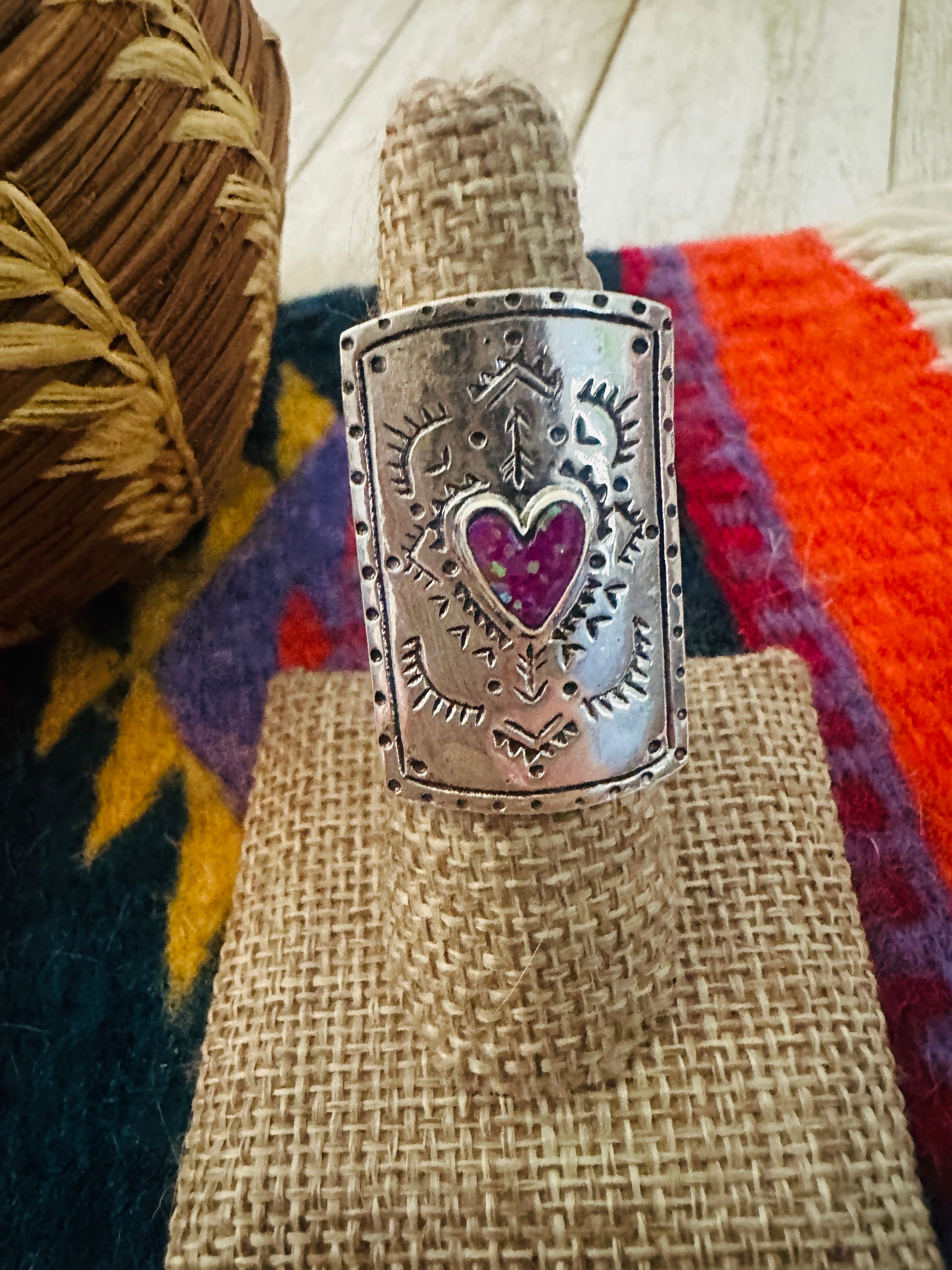 Handcrafted Opal & Sterling Silver Heart Ring size 7