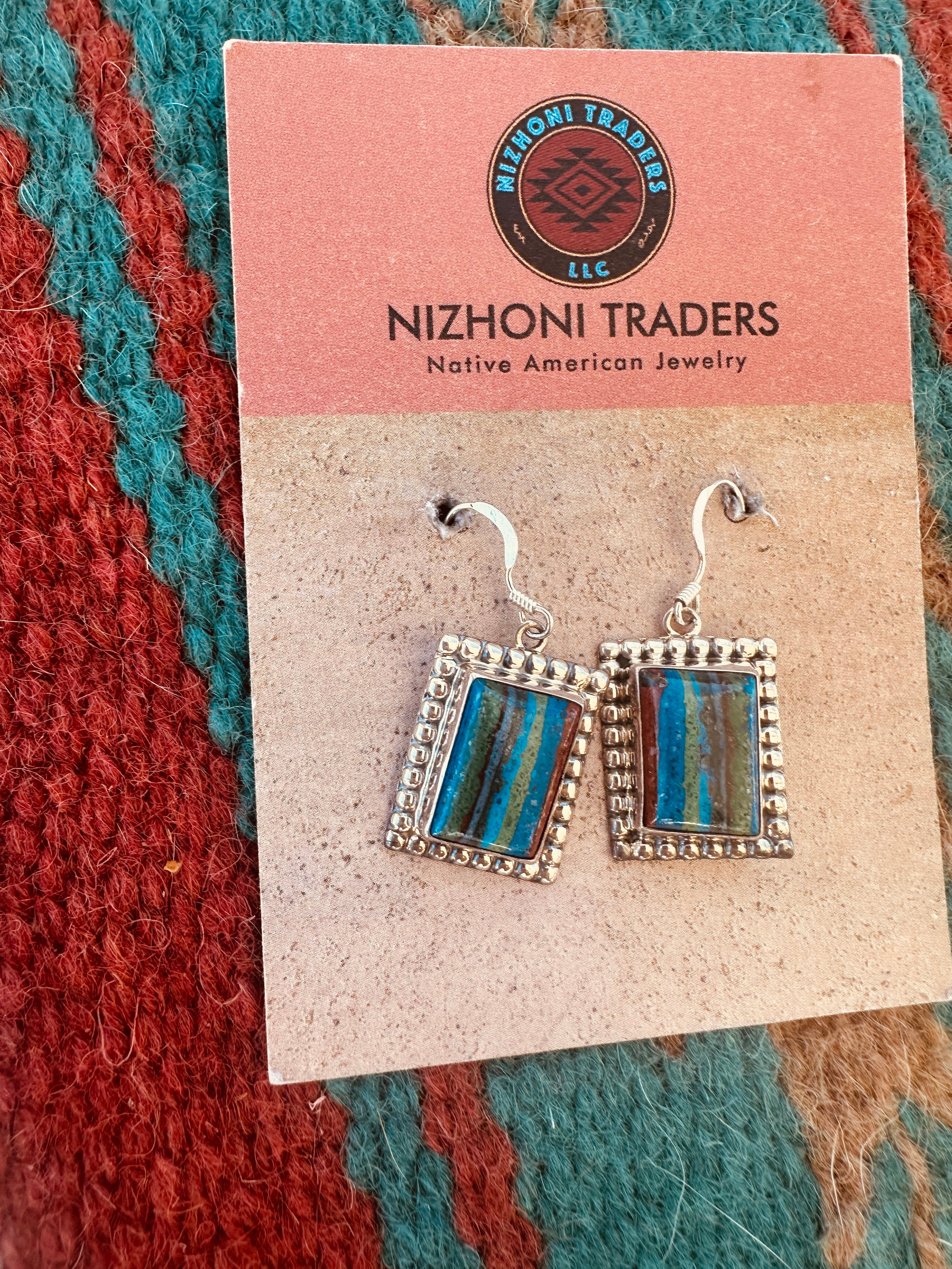 Navajo Rainbow Calsilica & Sterling Silver Dangle Earrings