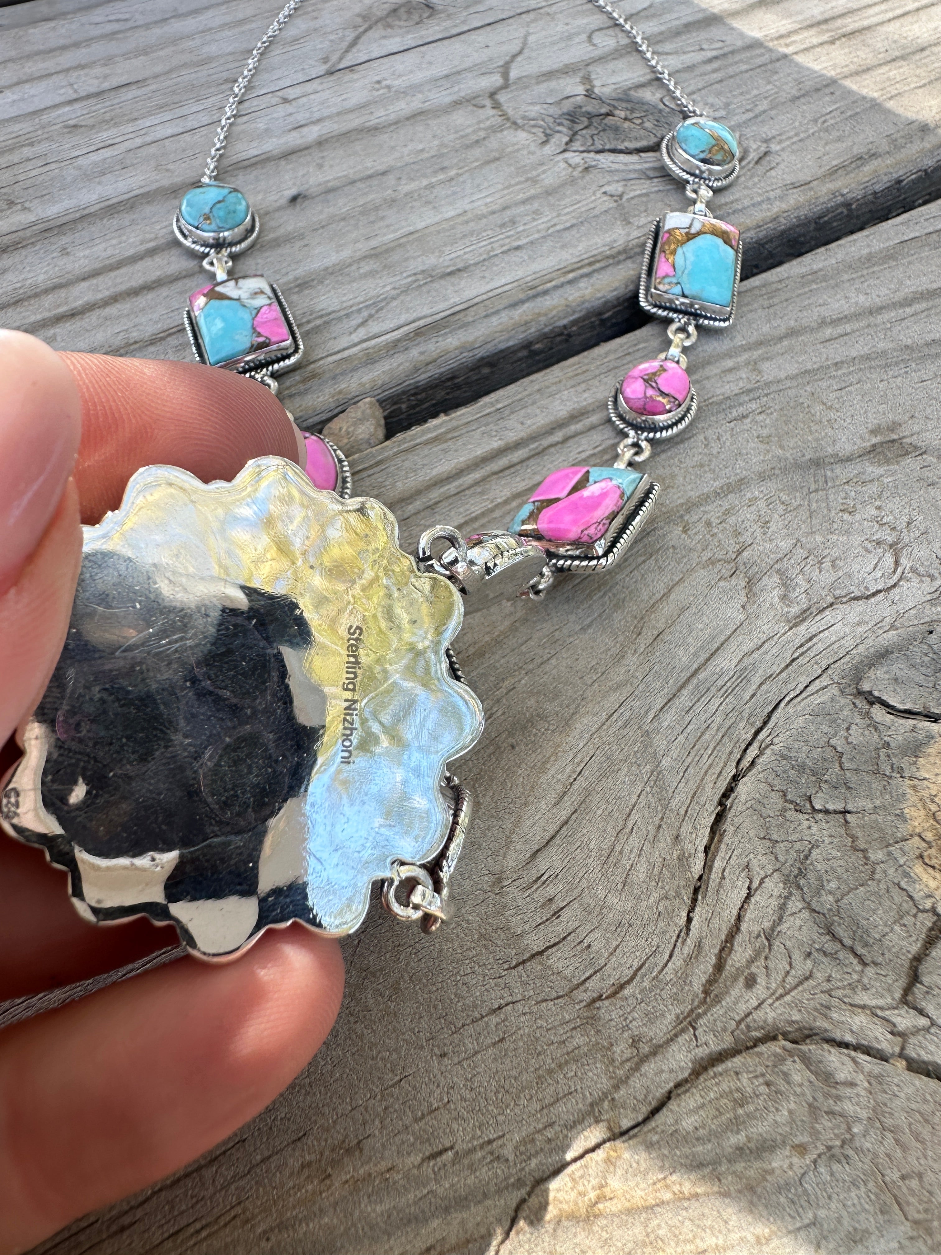 Handmade Cotton Candy Sterling Silver Cluster Necklace