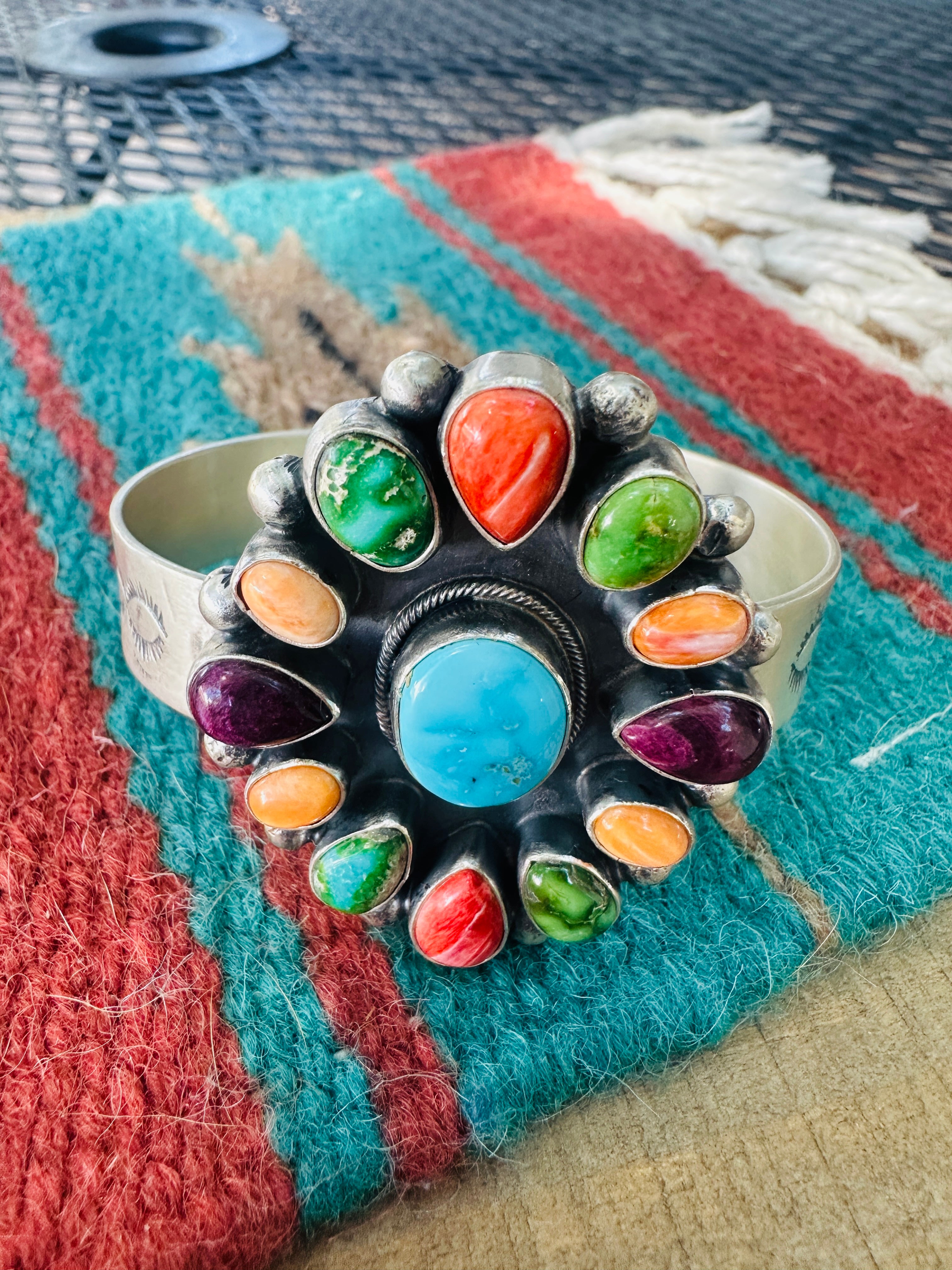 Handcrafted Multi Stone & Sterling Silver Cluster Cuff Bracelet by Danny Henio