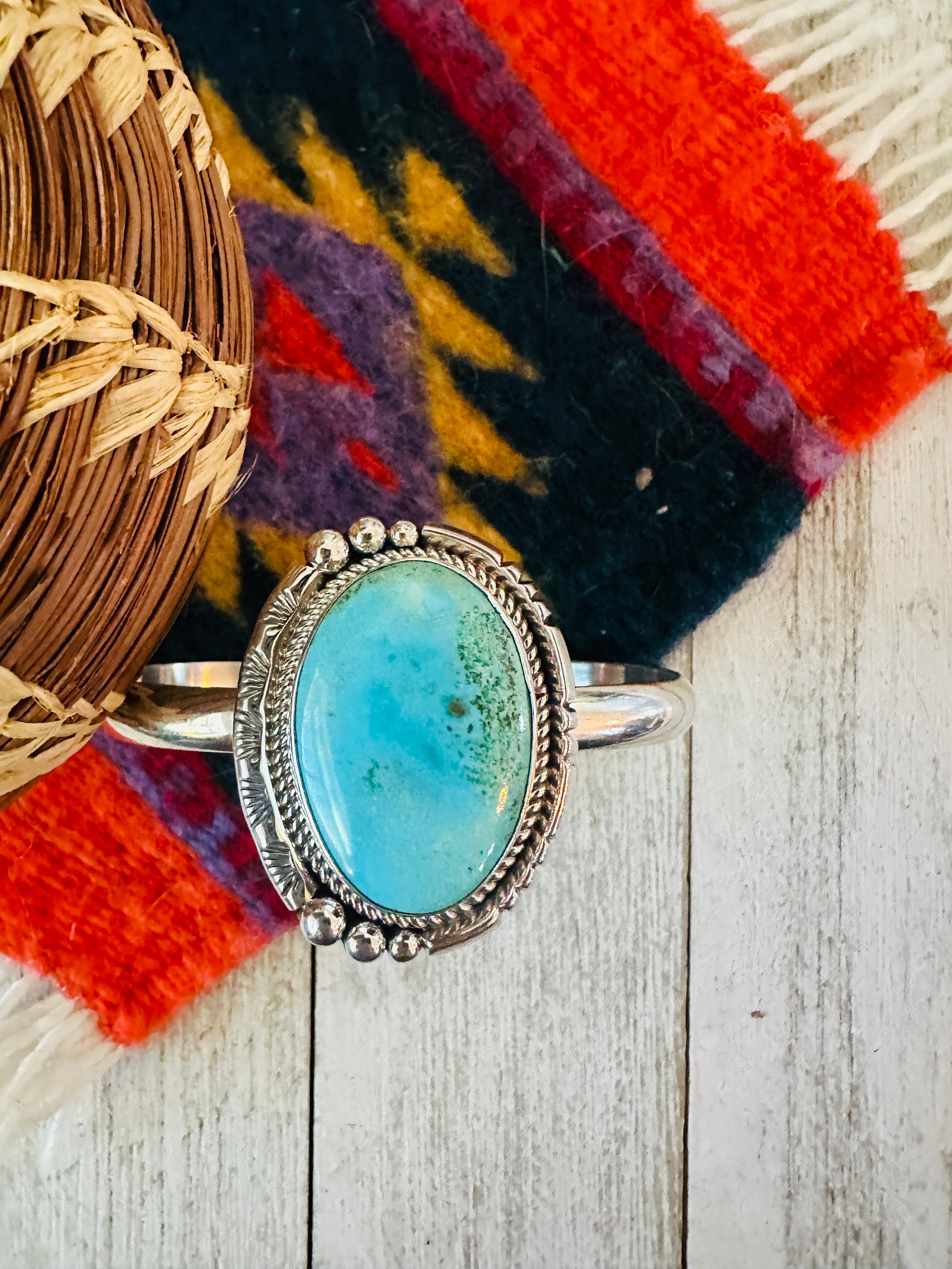 Navajo Sterling Silver & Turquoise Cuff Bracelet by Francis Fred