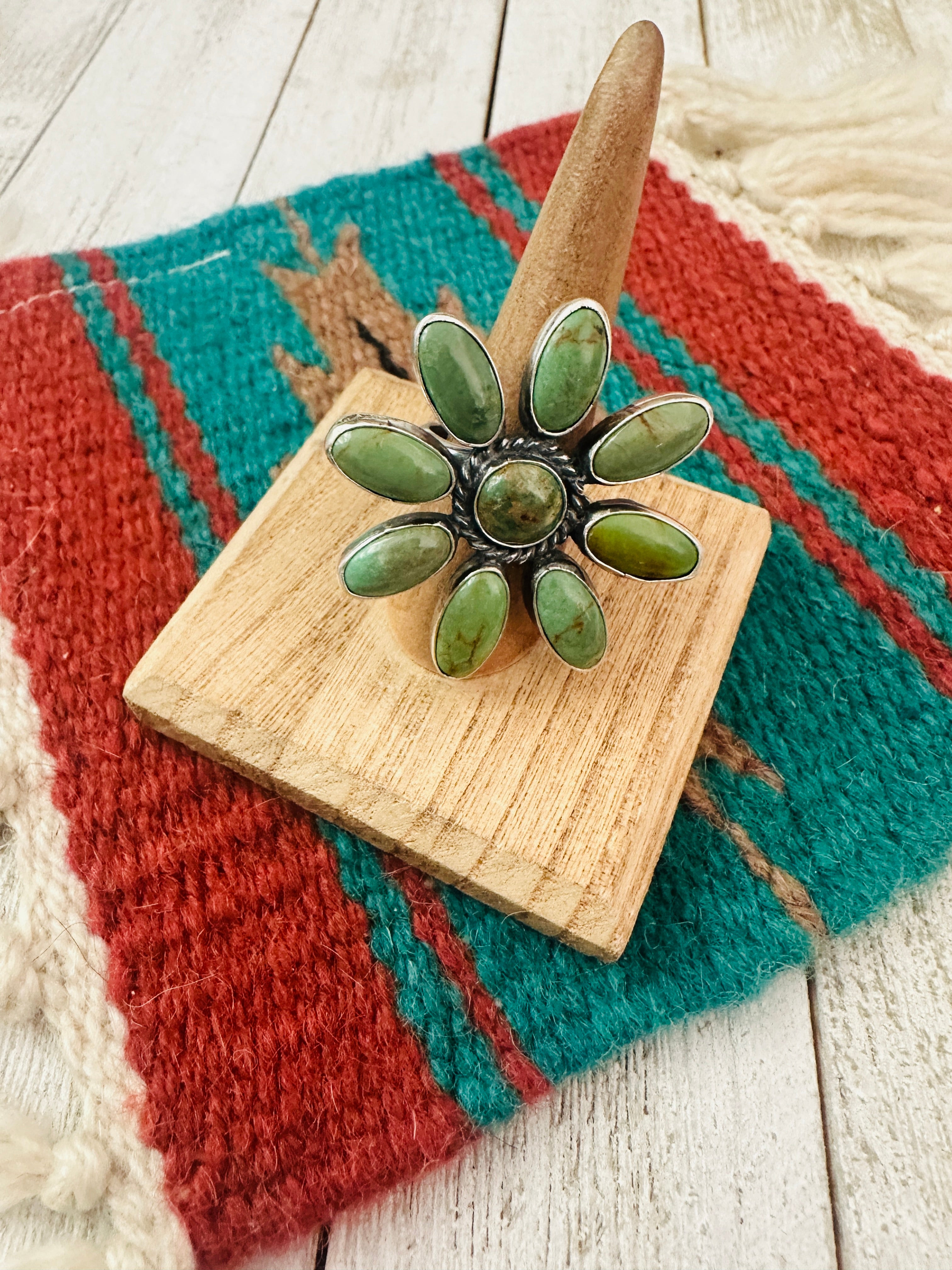 Navajo Sterling Silver & Turquoise Adjustable Flower Ring