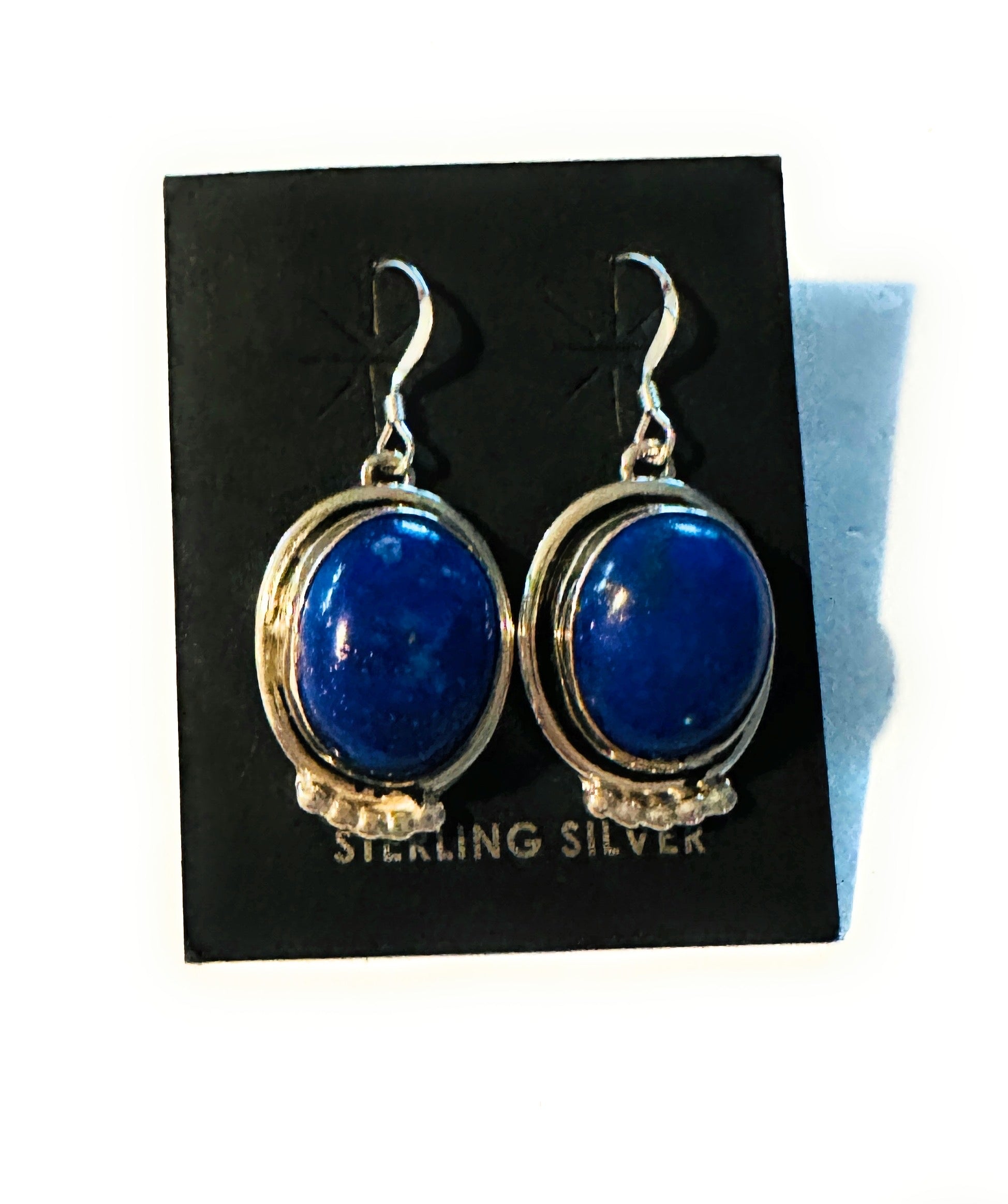 Navajo Lapis and Sterling Silver Dangle Earrings