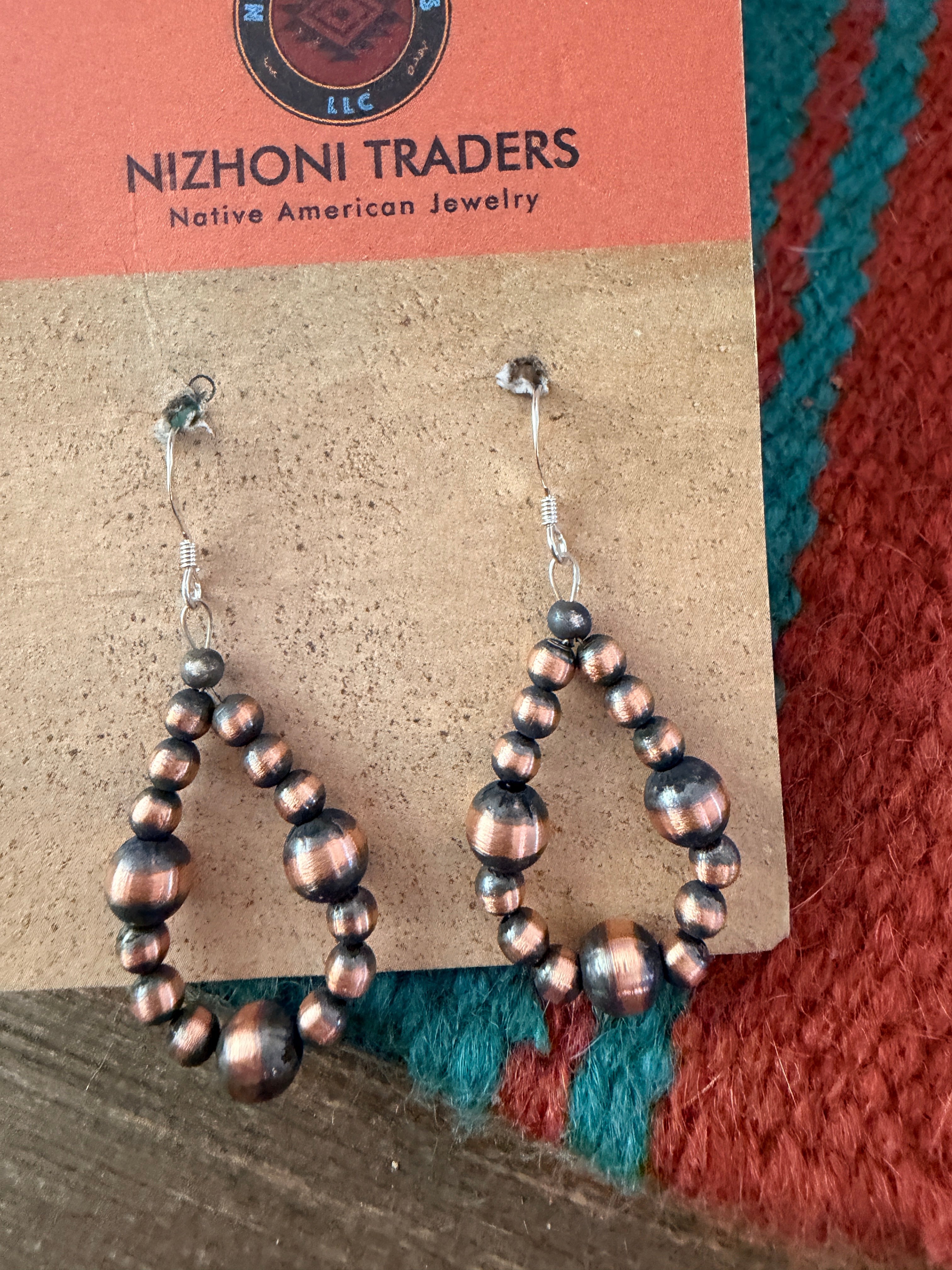 Handcrafted Copper Beaded Dangle Hoop Earrings