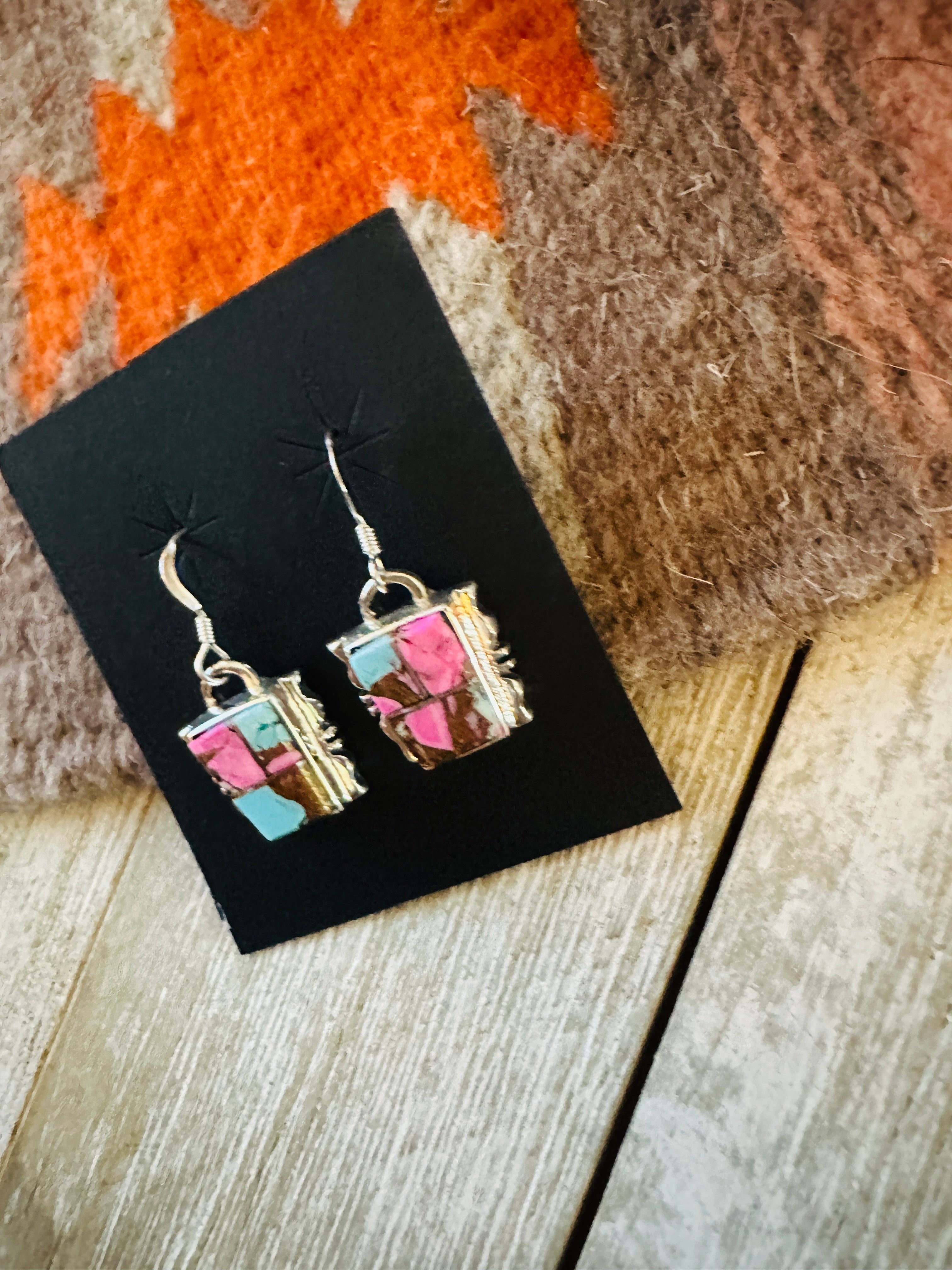 Handcrafted Cotton Candy and Sterling Silver Inlay Dangle Earrings