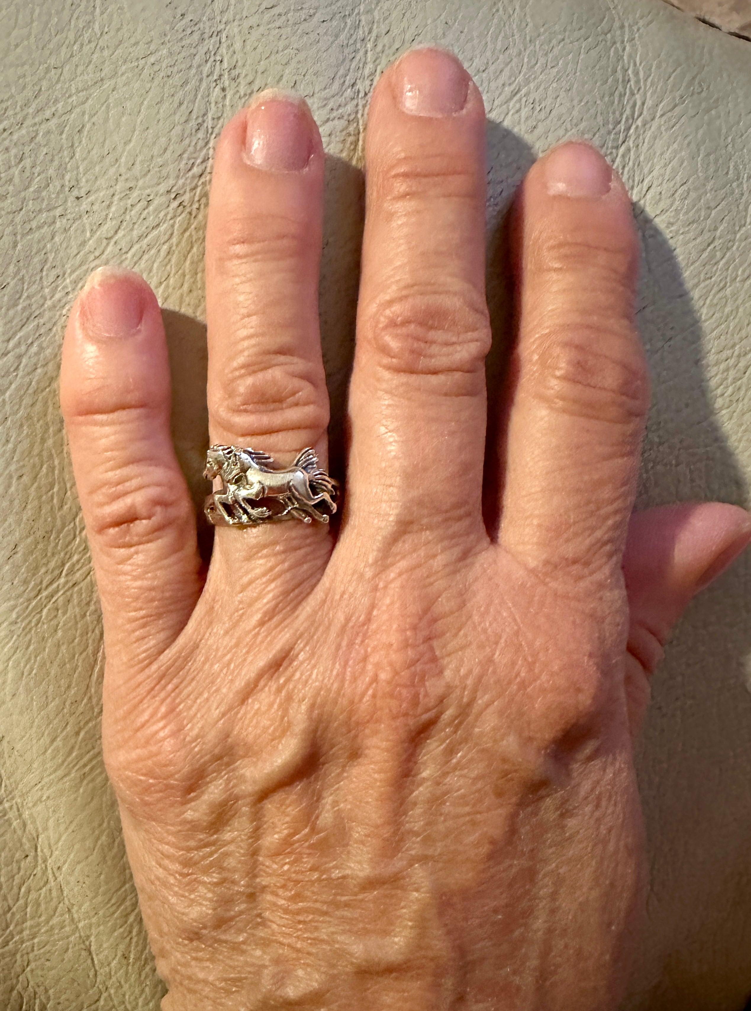 Two Horses Running Sterling Silver Ring