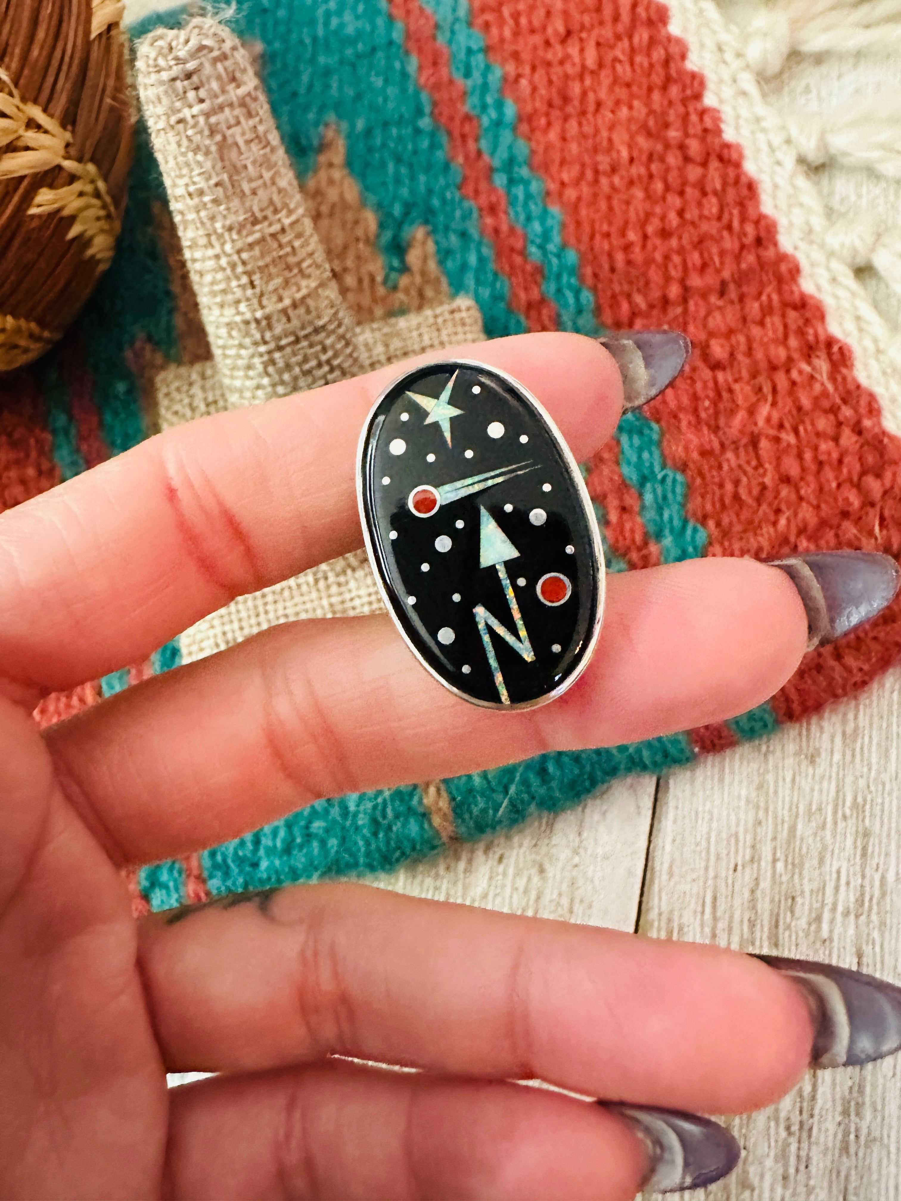 Handcrafted Multi Stone & Sterling Silver Inlay Starry Night Ring by Matthew Jack