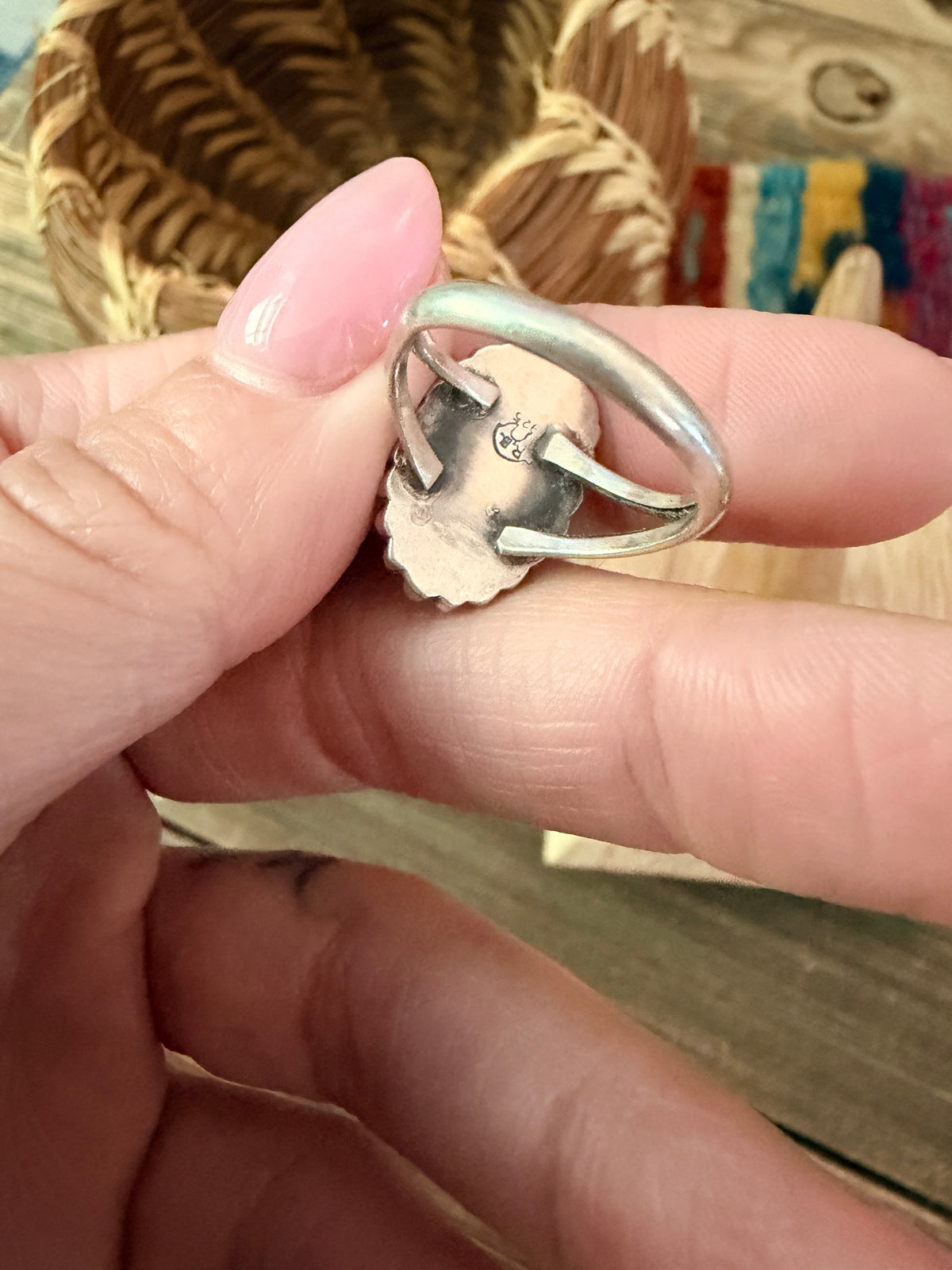 Old Pawn Handcrafted Turquoise & Sterling Silver Ring Size 5.5